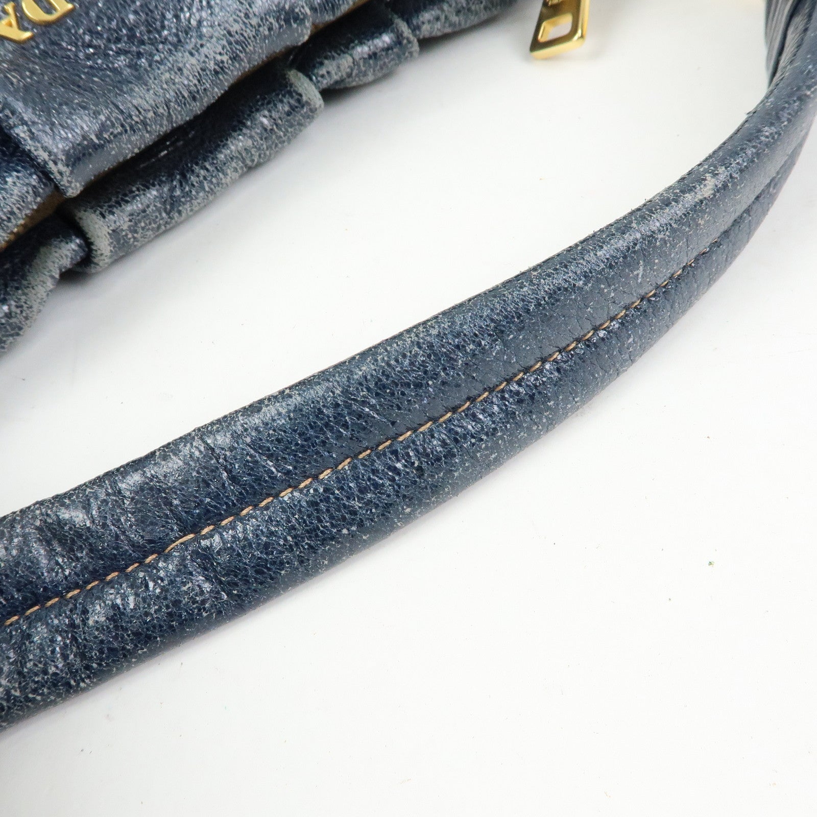 PRADA Leather Hand Bag Shoulder Bag Navy Blue 5782586