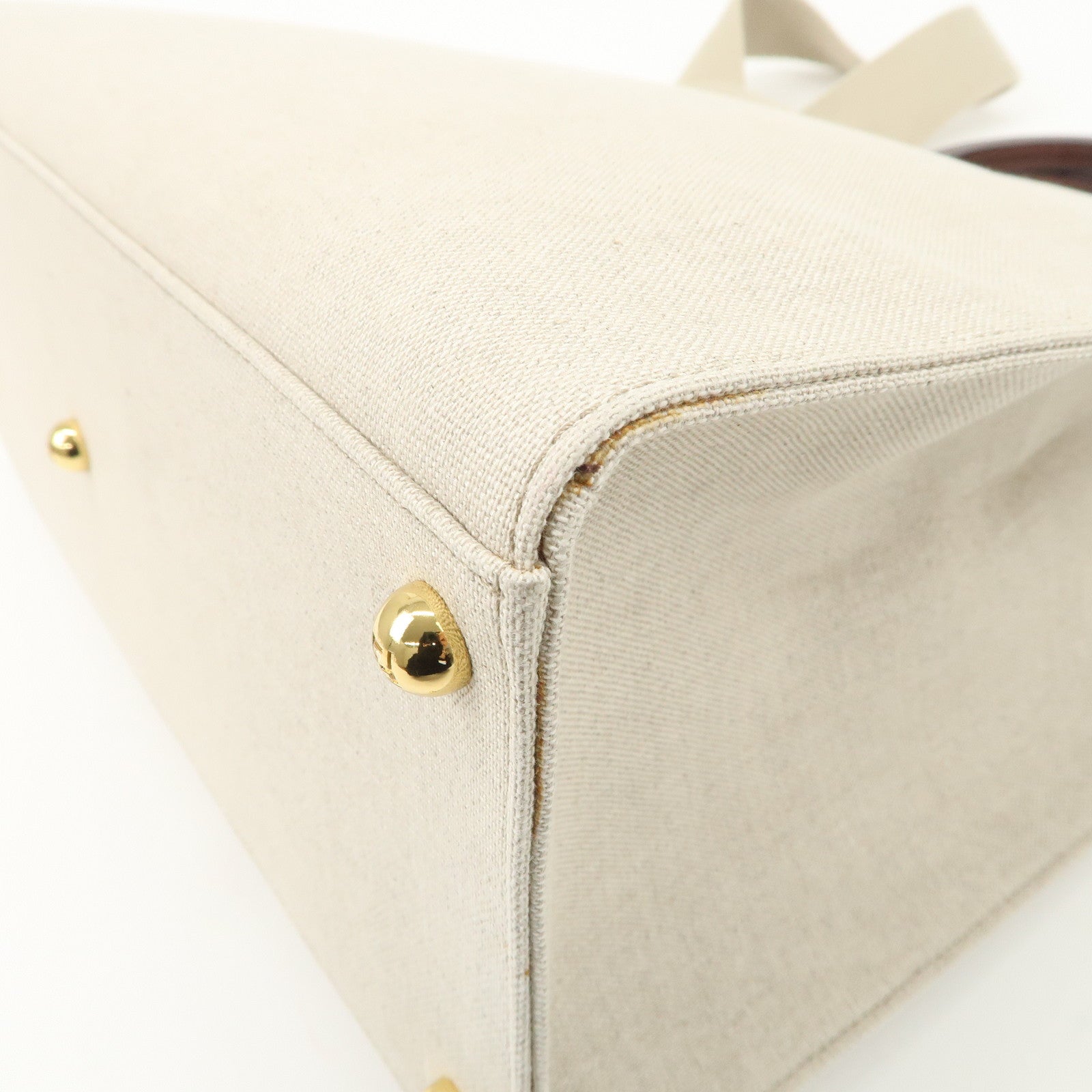 FENDI Leather Canvas Sunshine Medium Tote Bag Natural 8BH386