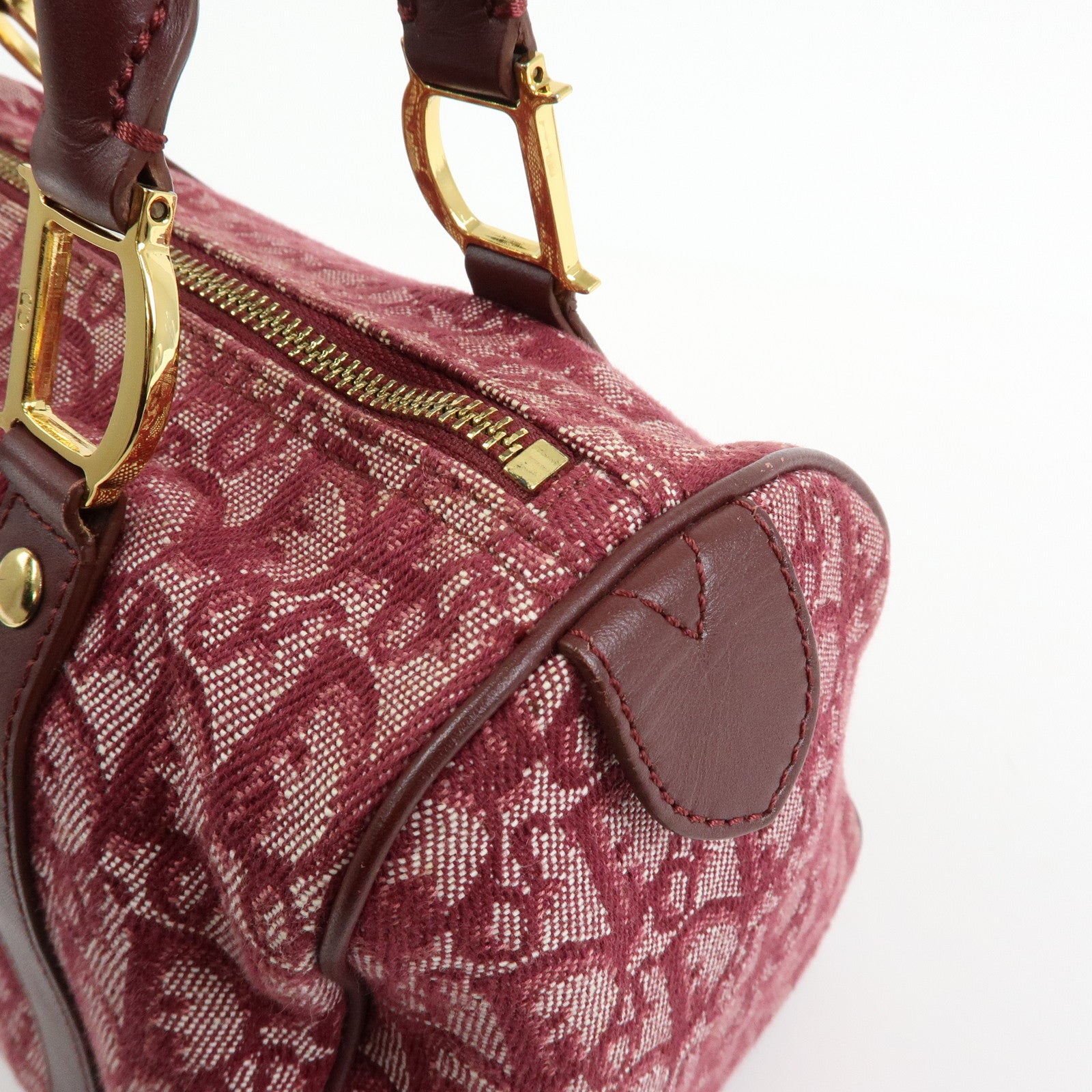 Christian Dior Trotter Jacquard Canvas Leather Boston Bag Hand Bag