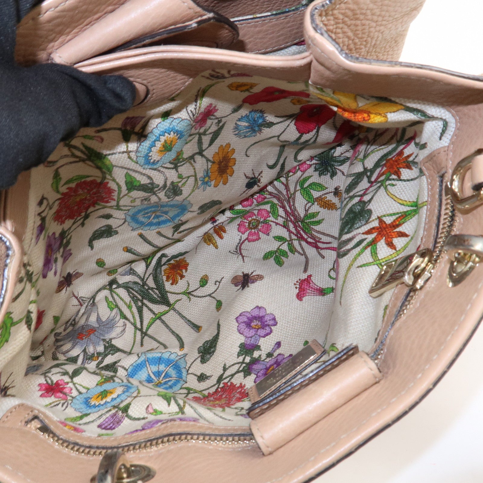 GUCCI Bamboo Leather 2 Way Bag Hand Shoulder Bag Pink Beige 336032