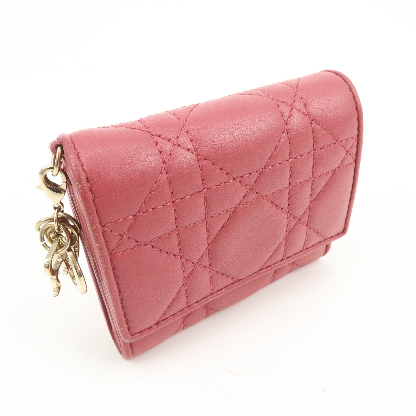 Christian Dior Cannage Leather Bi-fold Compact Wallet Pink
