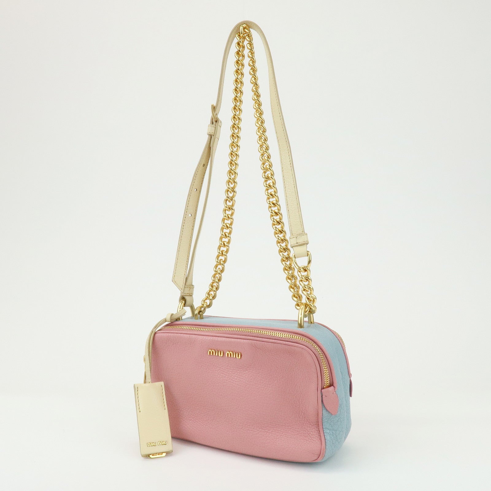 MIU MIU Camera Bag Chain Shoulder Bag Pink Light Blue