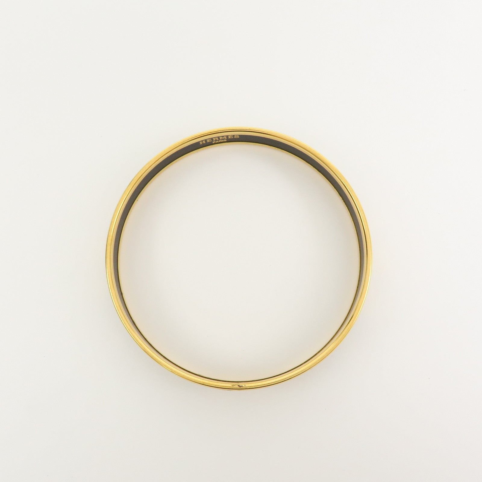 HERMES Email PM Plated Bracelet Bangle Gold Dark Green