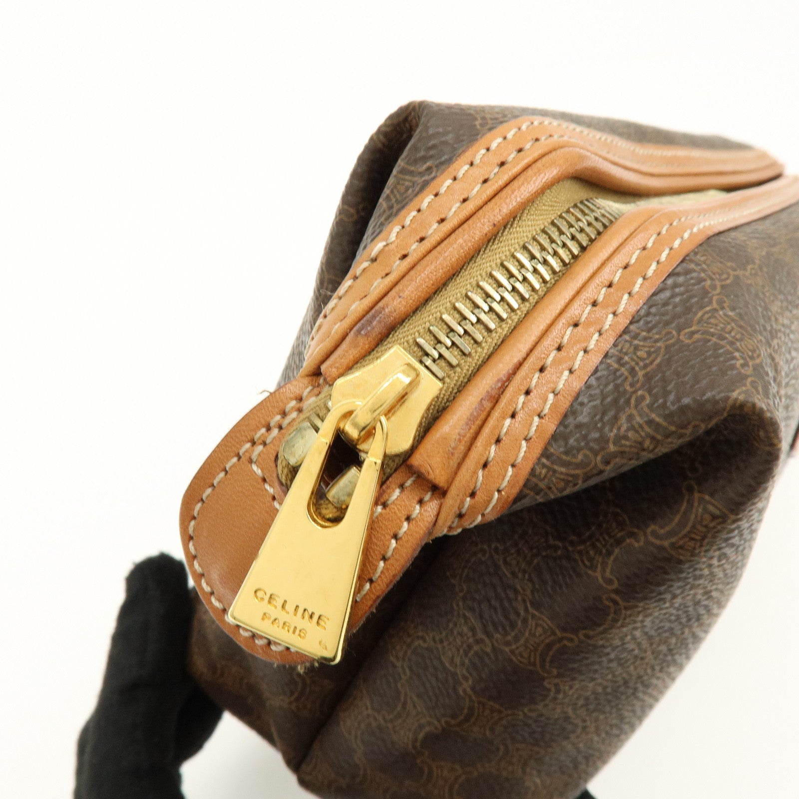 CELINE Macadam PVC Leather Pouch Cosmetic Pouch Brown