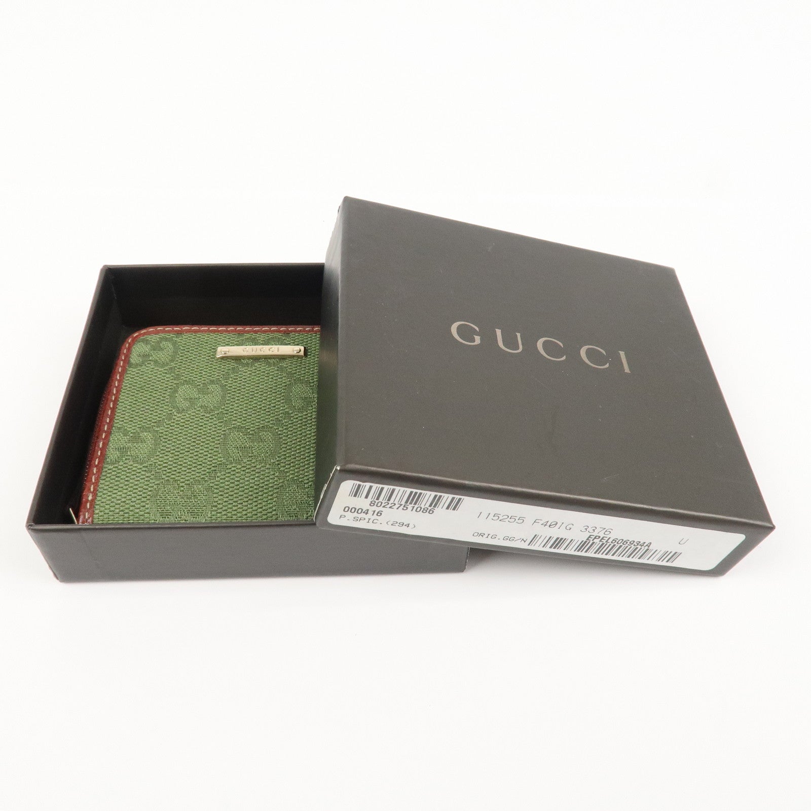 GUCCI GG Canvas Leather Coin Case Coin Purse Green 115255