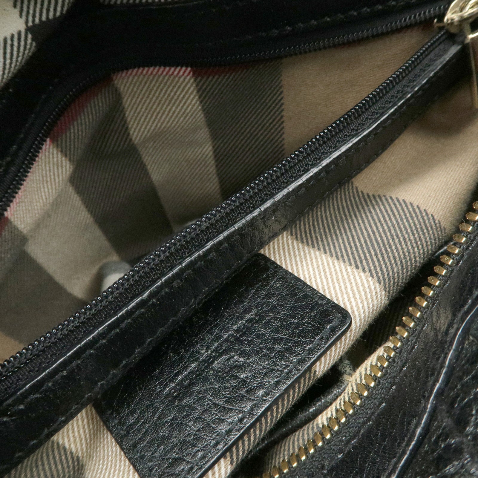 BURBERRY Leather Boston Bag Hand Bag Black Silver HDW