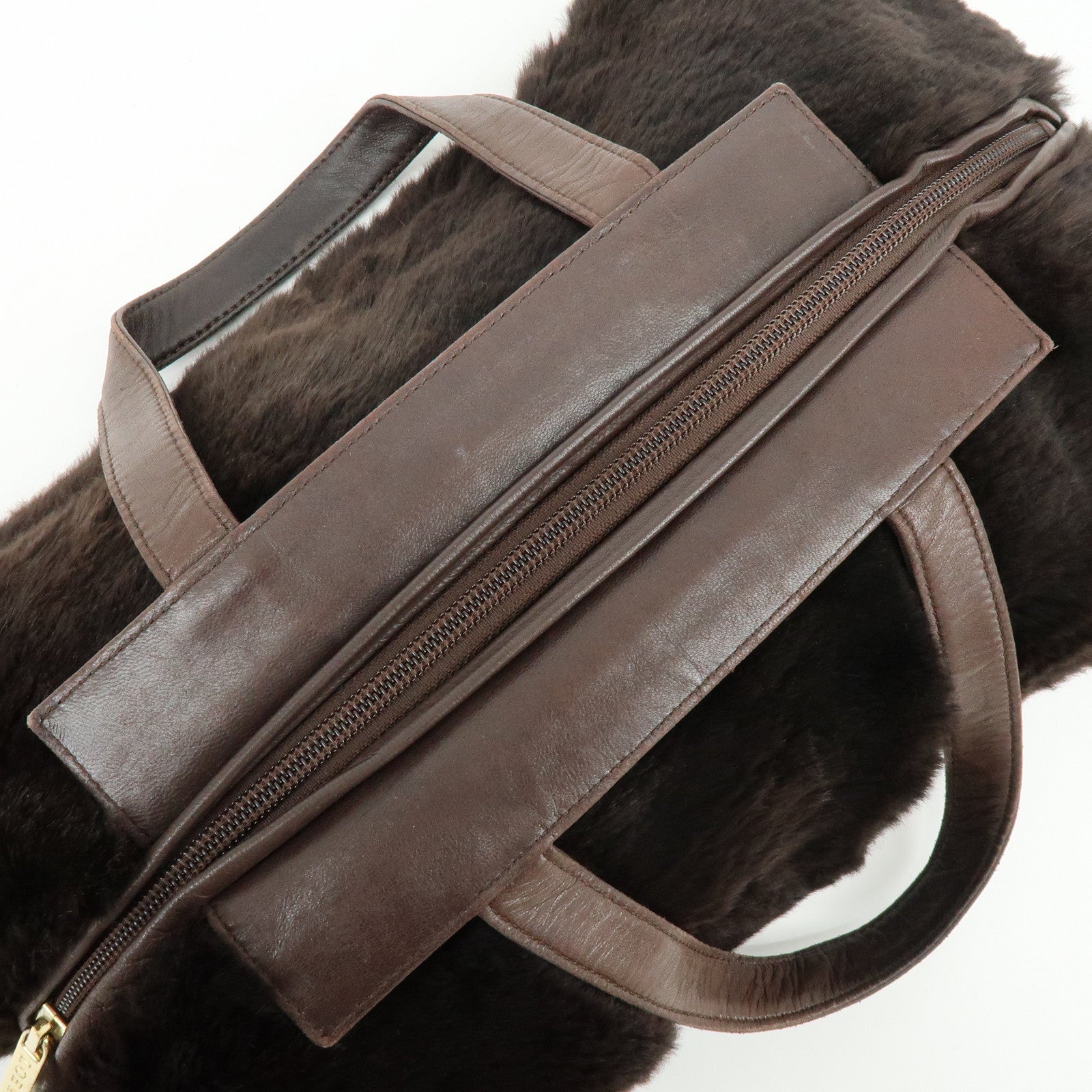 LOEWE Fur Nappa Leather Hand Bag Dark Brown