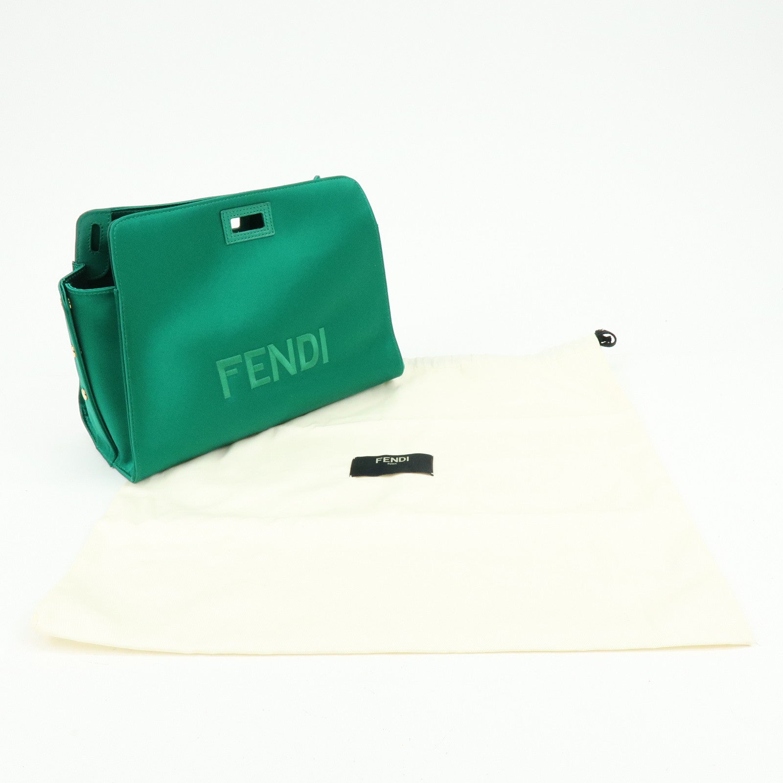 FENDI Satin Peekaboo Defender Hand Bag Cover Green 7AR717