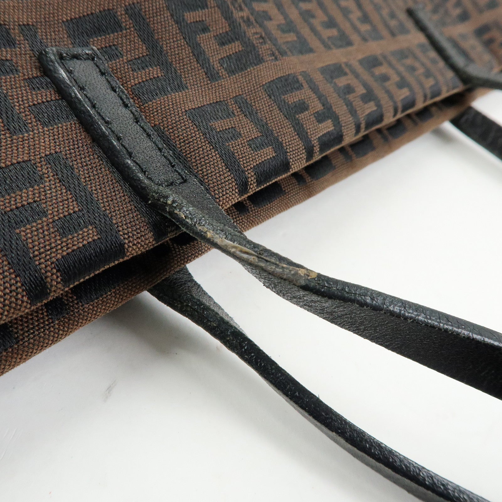 FENDI Zucchino Canvas Leather Tote Bag Shoulder Bag Brown 8BH025