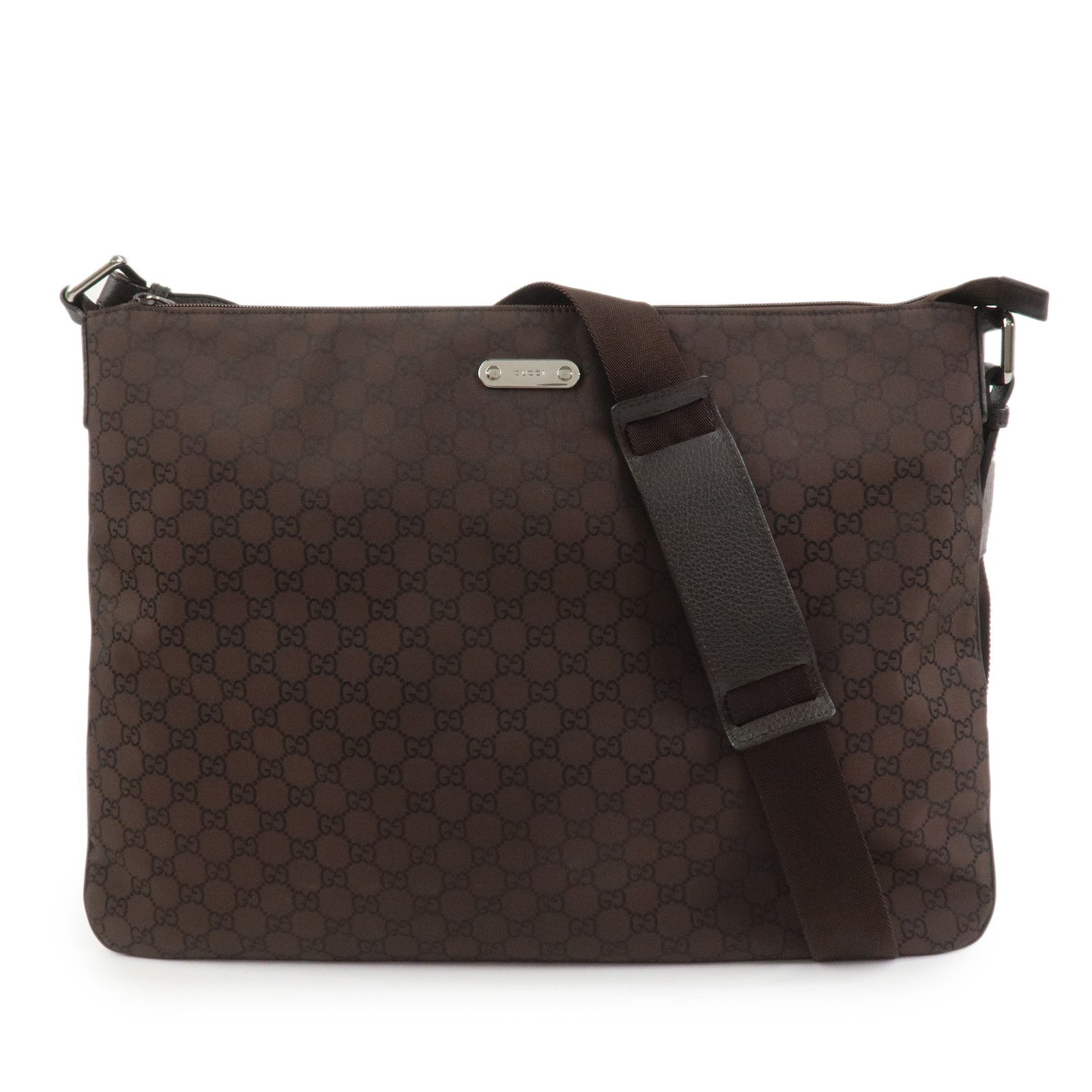 GUCCI GG Nylon Leather Shoulder Bag Crossbody Bag Dark Brown 190628
