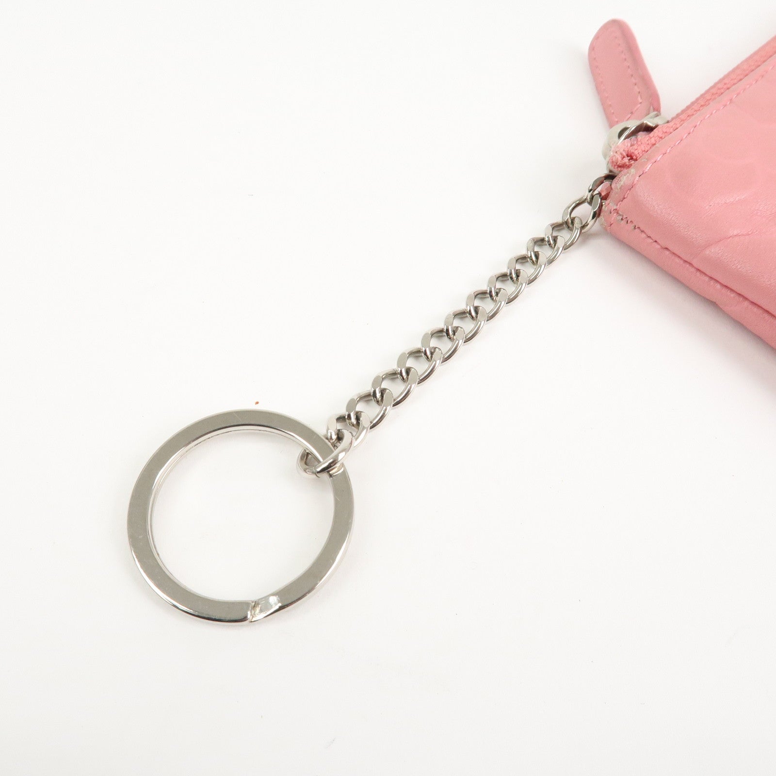 CHANEL Camellia Lamb Skin Leather Coin Case Pink