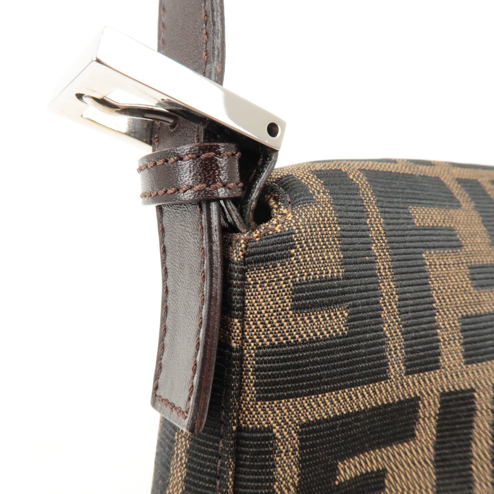 FENDI Mamma Baguette Zucca Canvas Shoulder Bag Black Brown 26421 Used