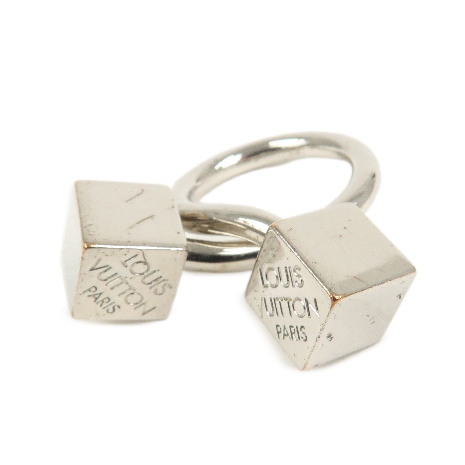 Louis Vuitton Logo Metal Cube Scarf Ring Silver