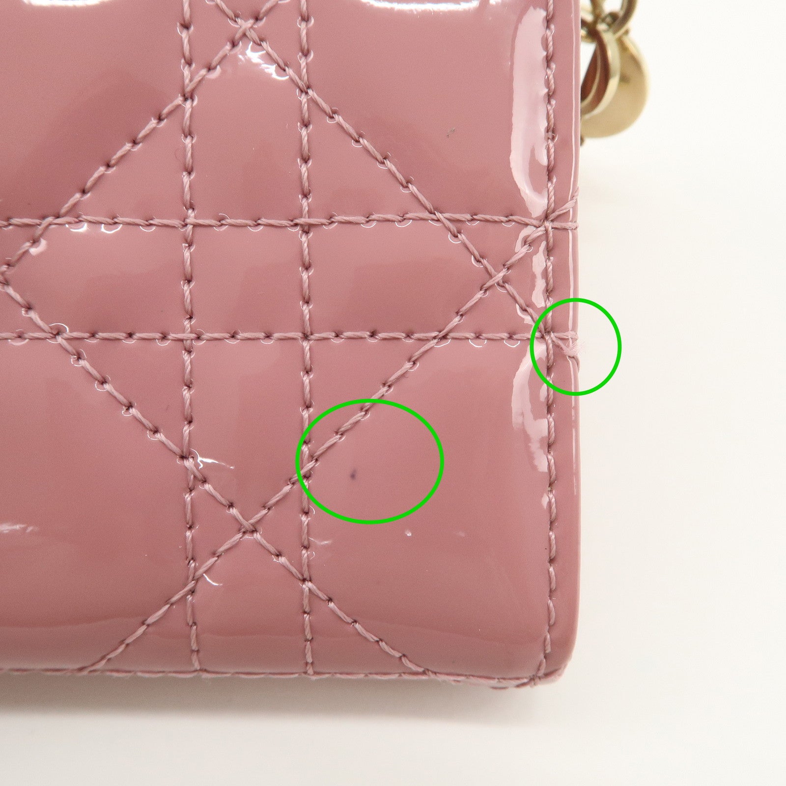 Christian Dior Lady Dior Cannage Patent Leather Tri-fold Wallet Pink Used