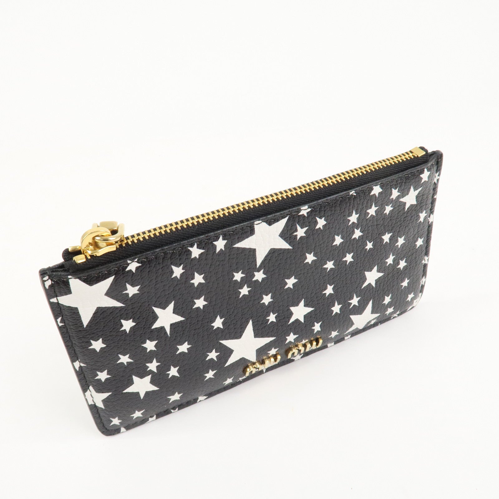 MIU MIU Leather Card Case Star Print Black 5MB006