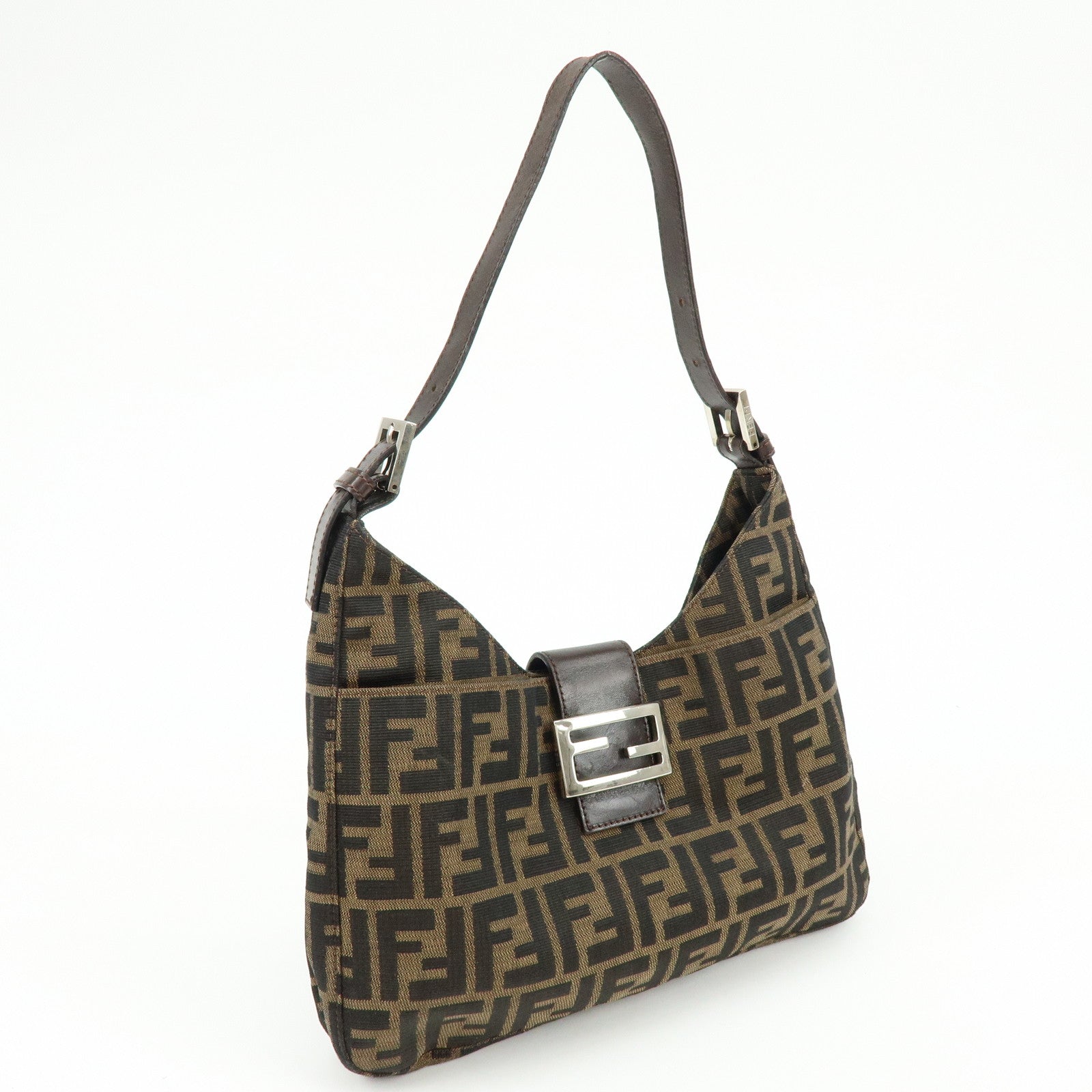 FENDI Zucca Canvas Shoulder Bag Hand Bag Brown Black 265690