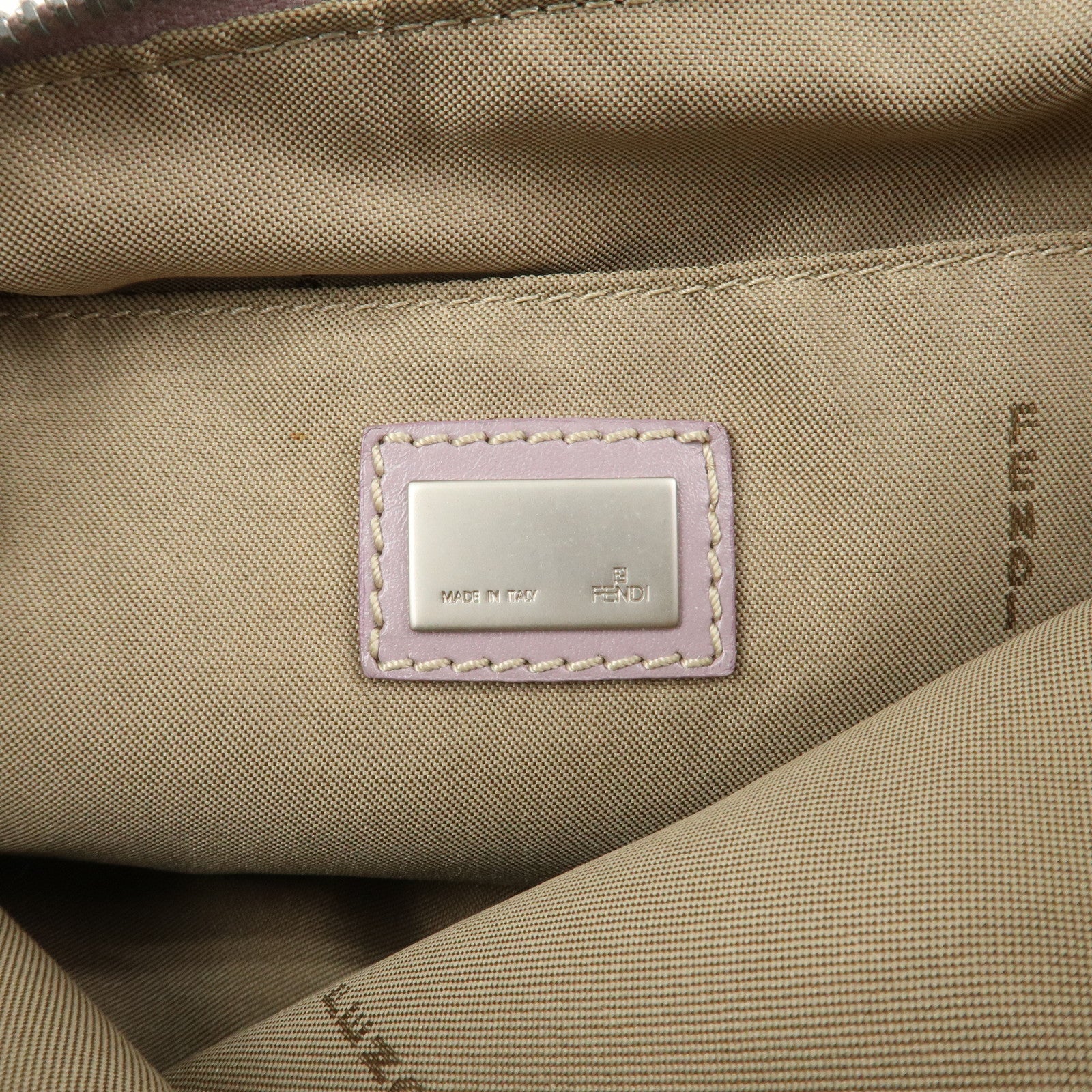 FENDI Zucchino Canvas Leather Shoulder Bag Light Purple 8BR267