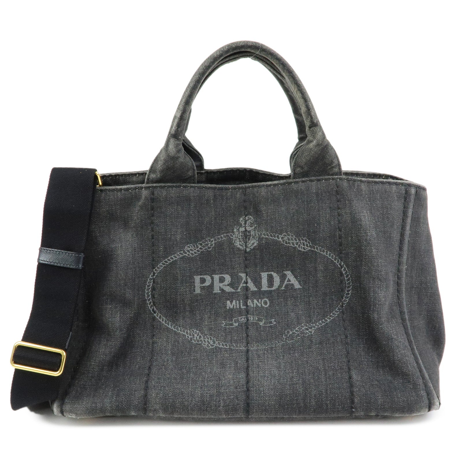 PRADA Triangle Logo Canapa Denim 2Way Bag Shoulder Bag Black 2642B
