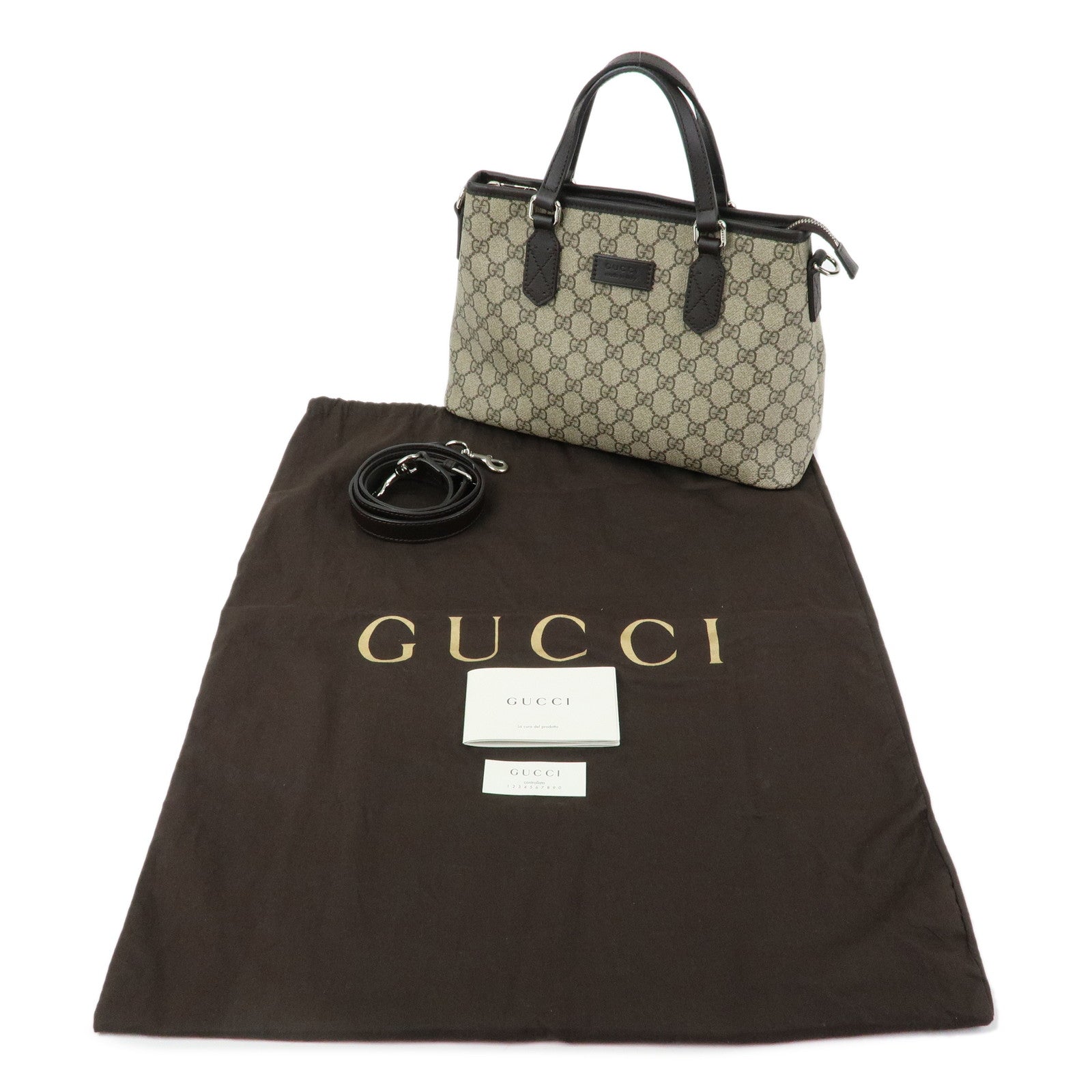 GUCCI GG Supreme 2Way Bag Hand Bag Shoulder Bag Beige Brown 429019