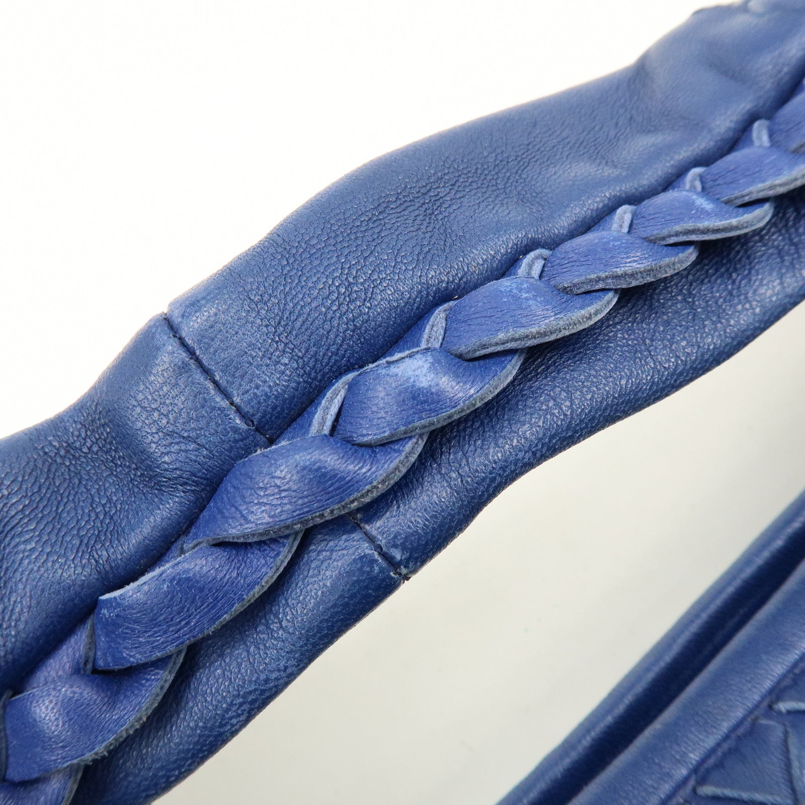 BOTTEGA VENETA Hobo Intrecciato Leather Shoulder Bag Blue 115654