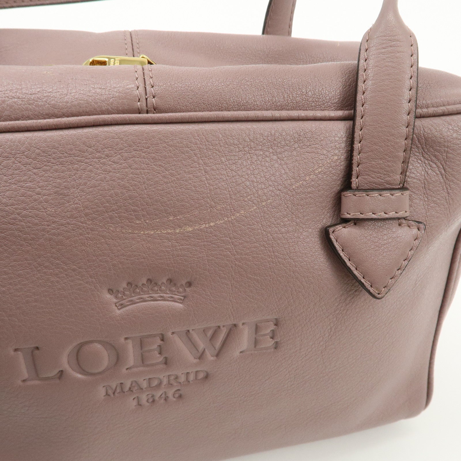 LOEWE Heritage Leather Mini Boston Bag Hand Bag Lavender Used