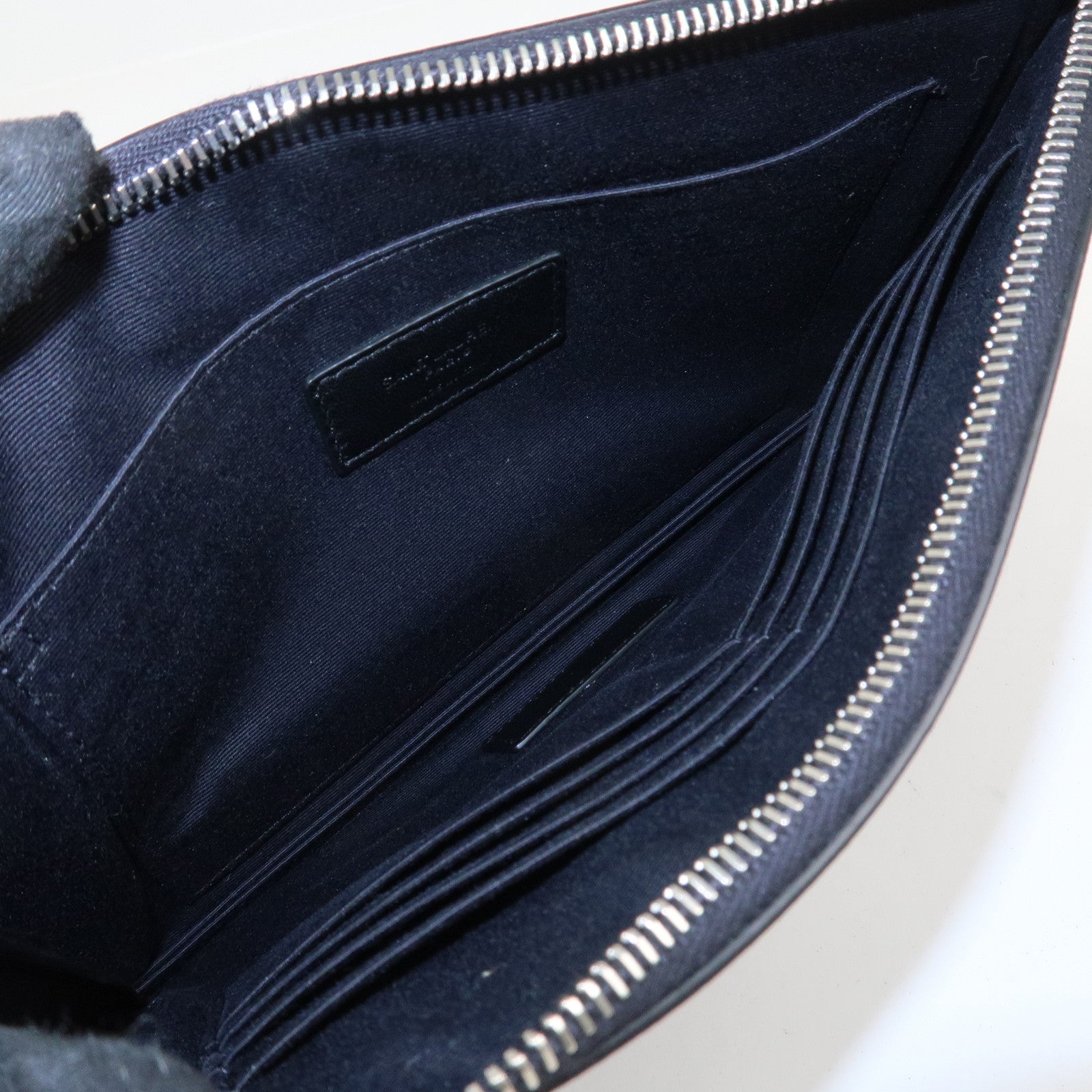SAINT LAURENT PARIS Logo Leather Clutch Bag Black