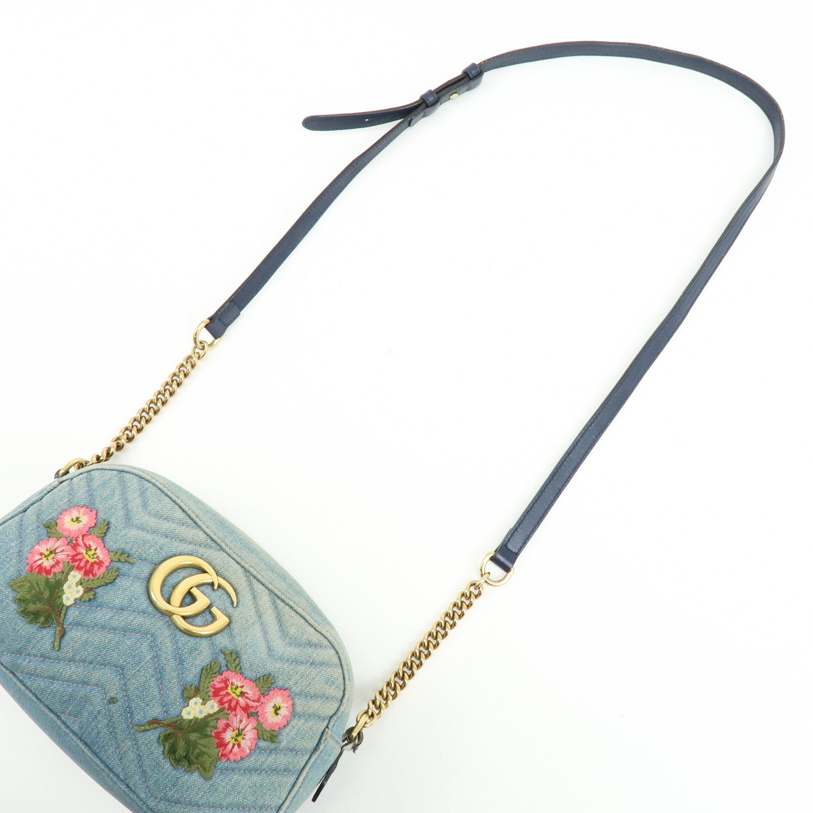 GUCCI GG Marmont Flower Embroidery Leather Shoulder Bag 447632