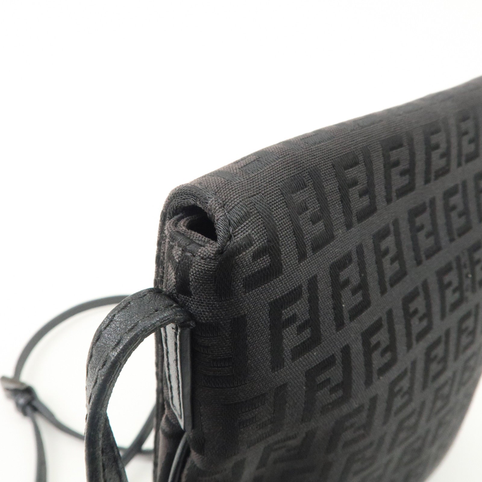 FENDI Zucchino Canvas Leather Shoulder Bag Dark Brown 8BT075 Used