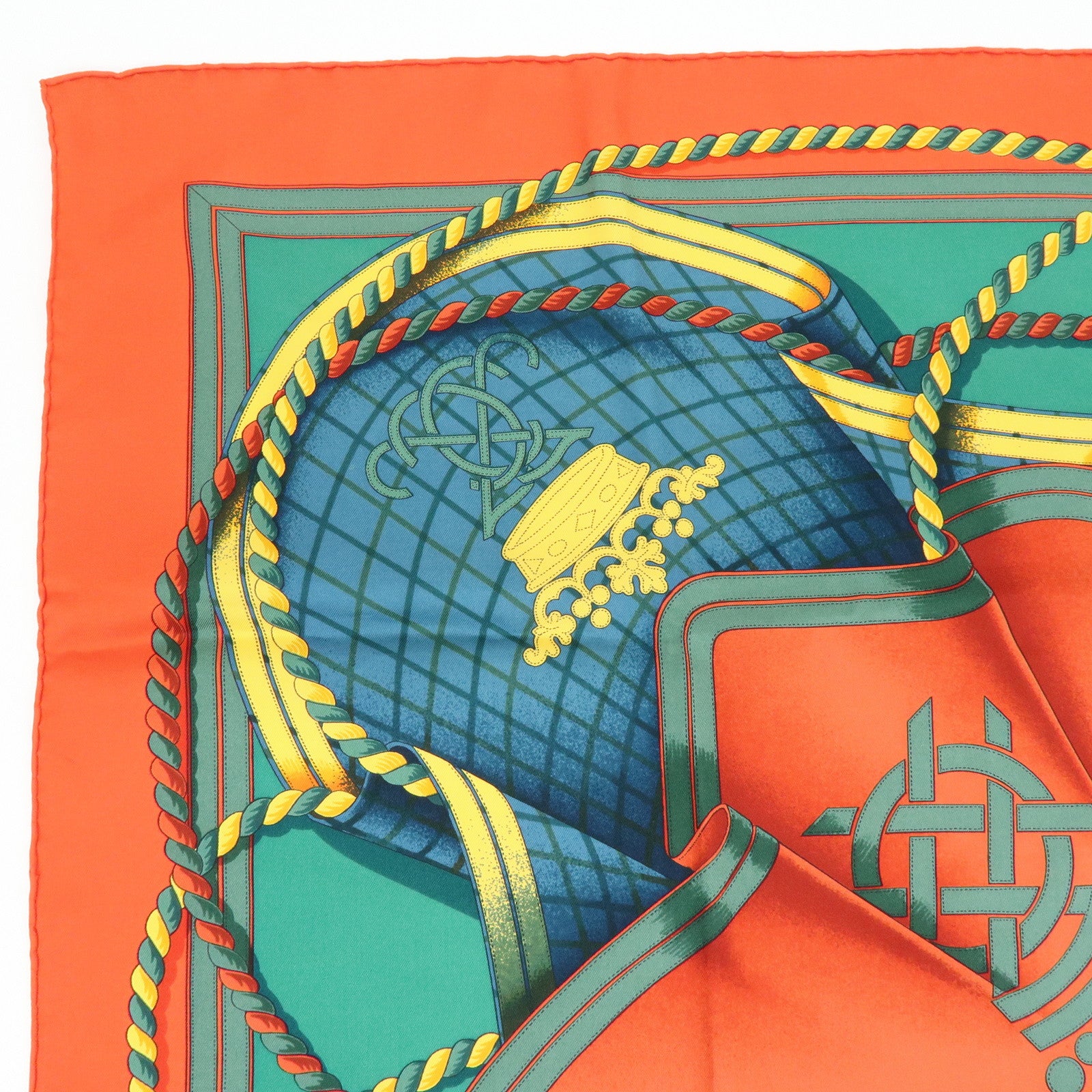 HERMES Carre 90 Silk 100% Scarf GRANDE TENUE Red Green