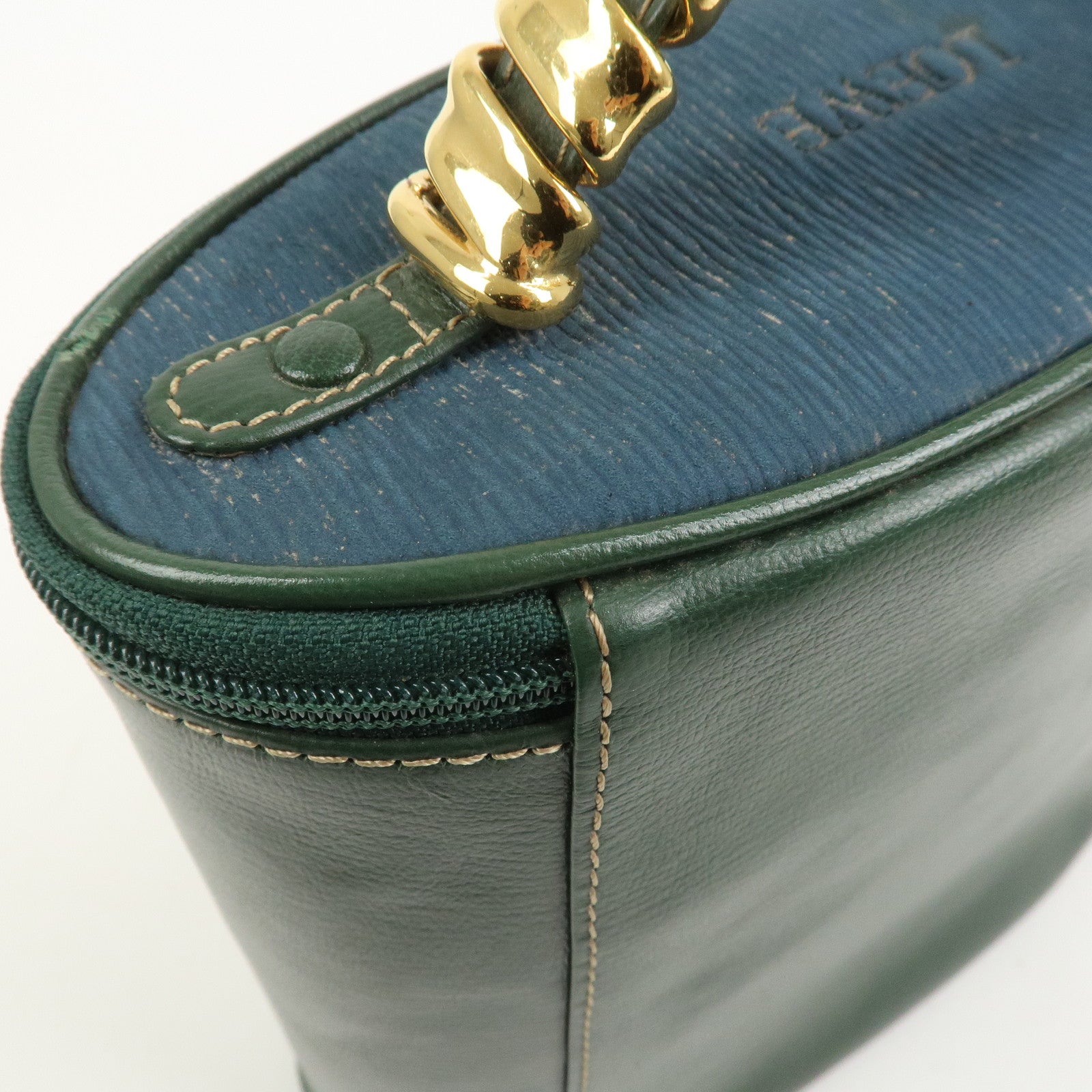 LOEWE Velazquez Calf Leather Hand Bag Vanity Bag Green