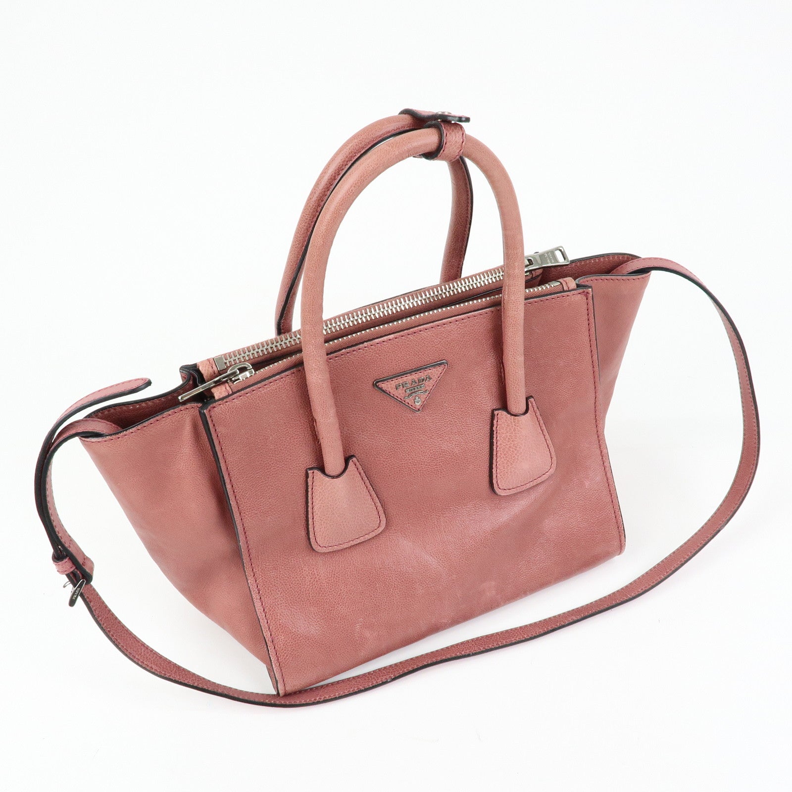 PRADA Triangle Logo Leather 2Way Bag Hand Bag Shoulder Bag Pink