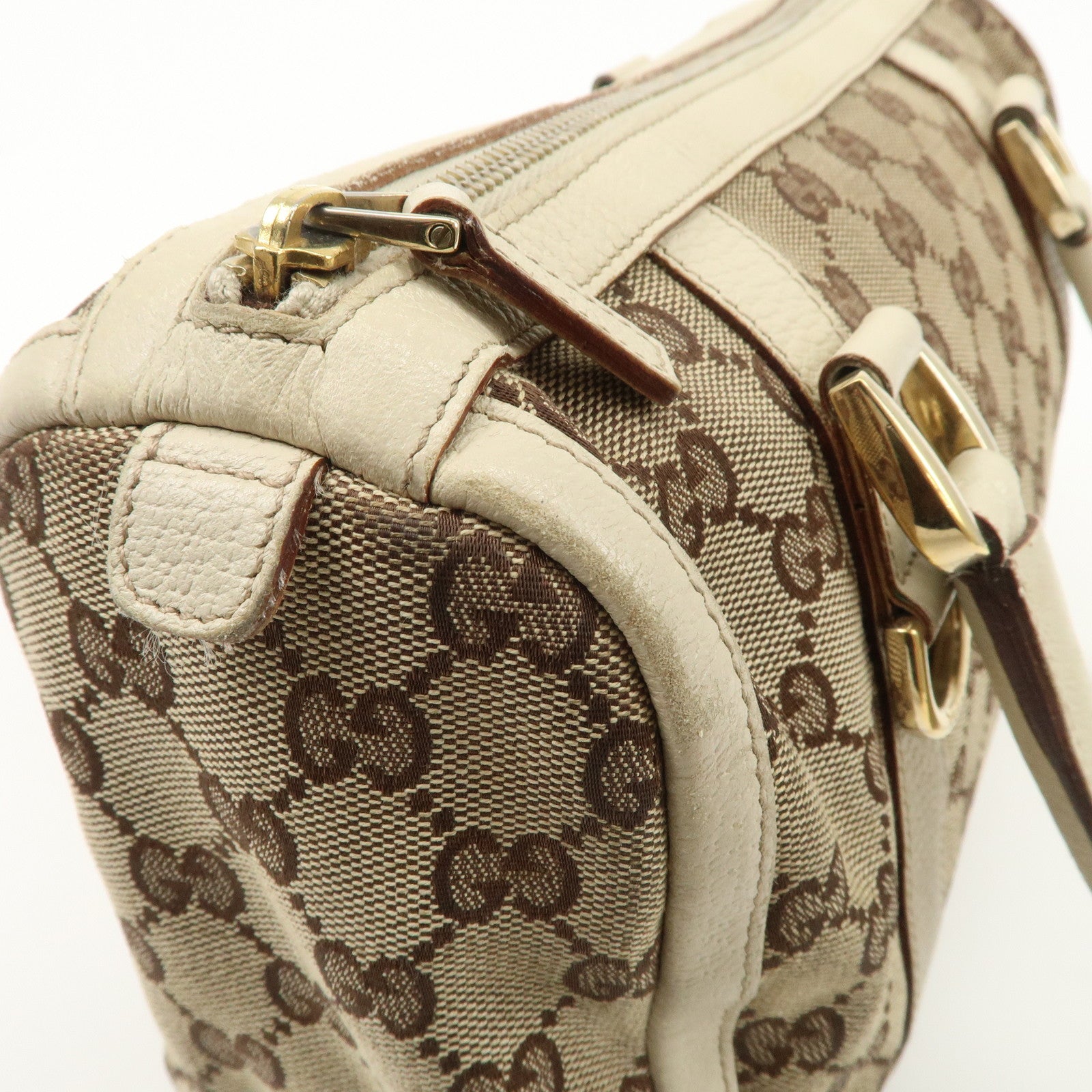 GUCCI Abbey GG Canvas Leather Boston Bag Beige Brown 130942