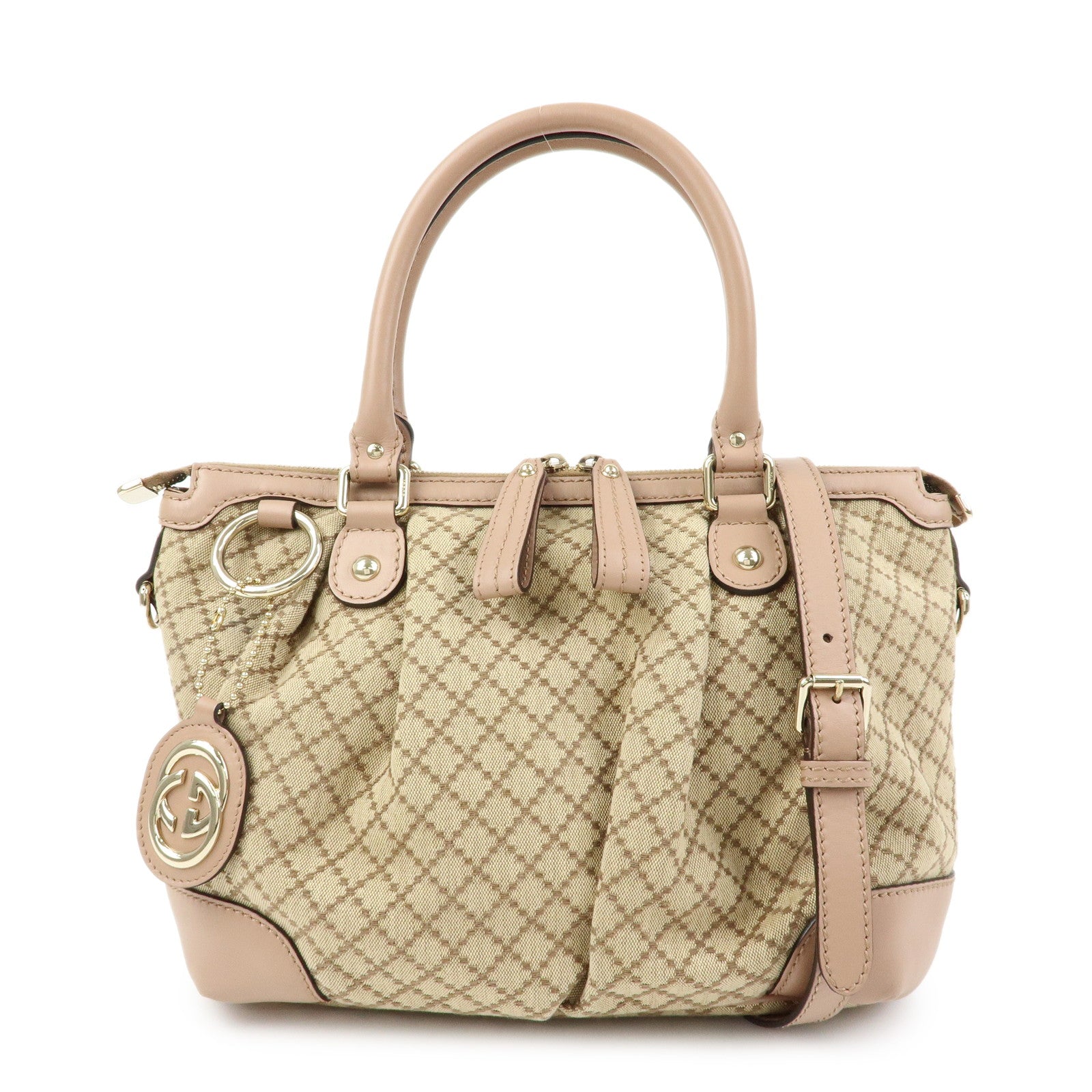 GUCCI Sukey Interlocking G Diamante 2Way Shoulder Bag Beige 247902