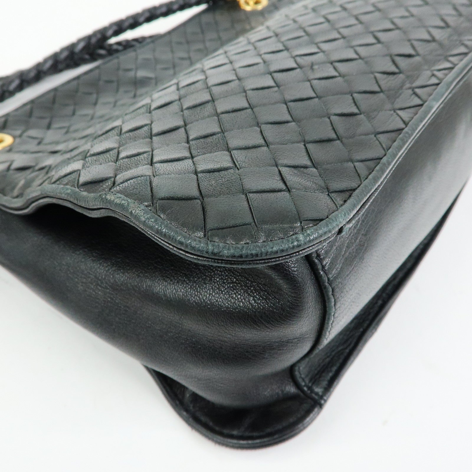 BOTTEGA VENETA Intrecciato Leather Shoulder Bag Hand Bag Black