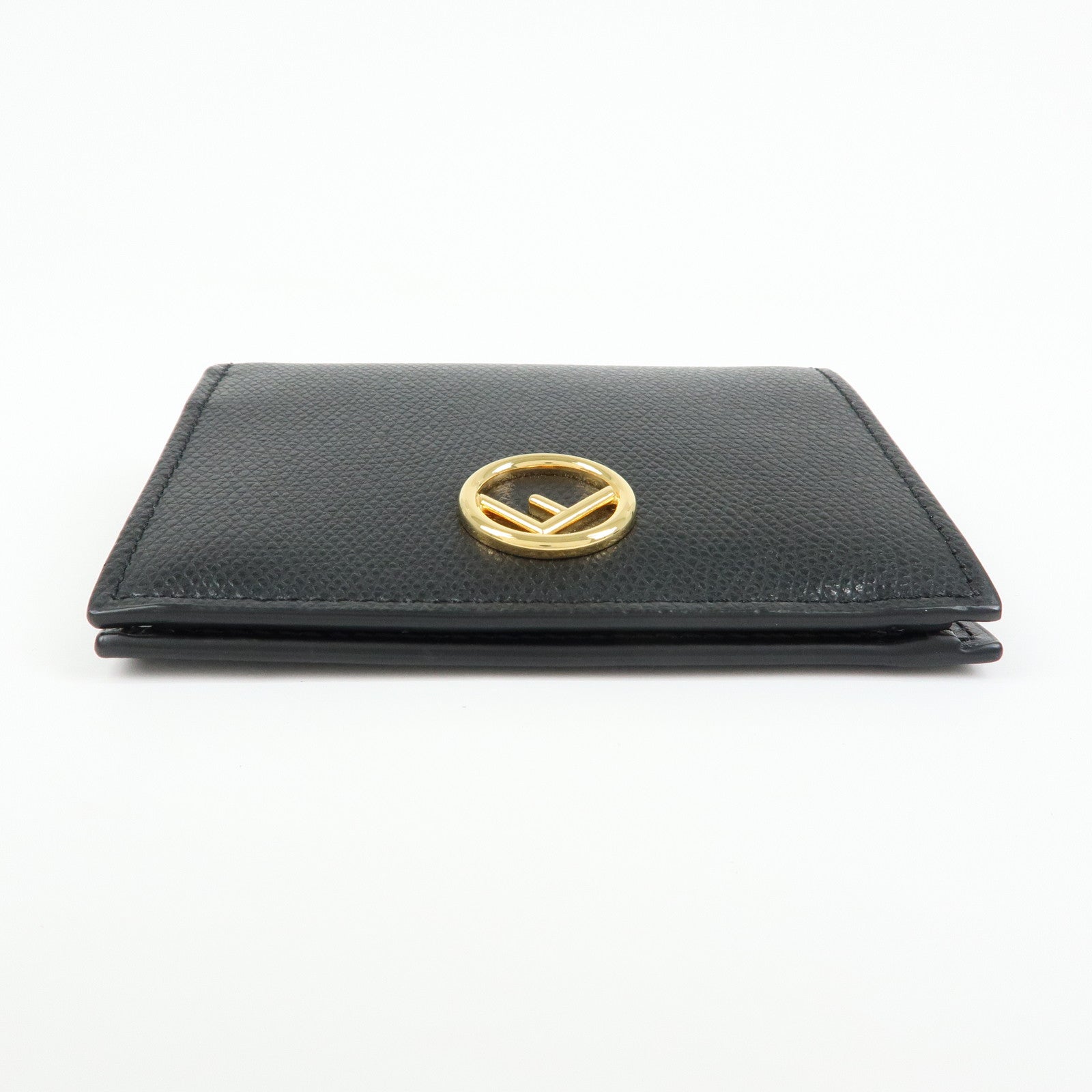 FENDI F IS FENDI Leather Bi-fold Compact Wallet Black 8M0387