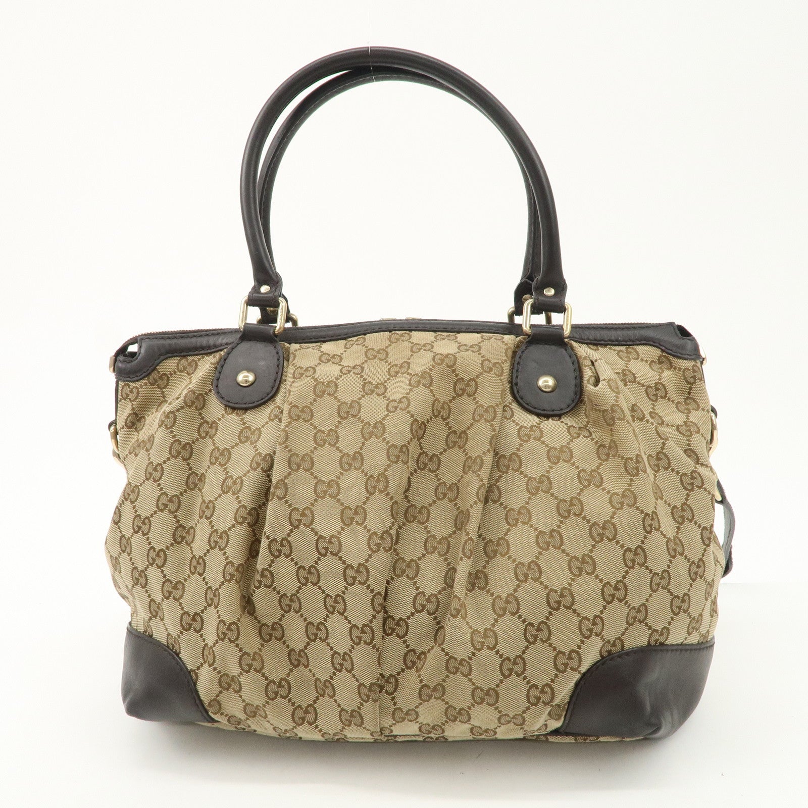 GUCCI Sukey GG Canvas Leather 2Way Tote Bag Beige Dark Brown 285730 Used