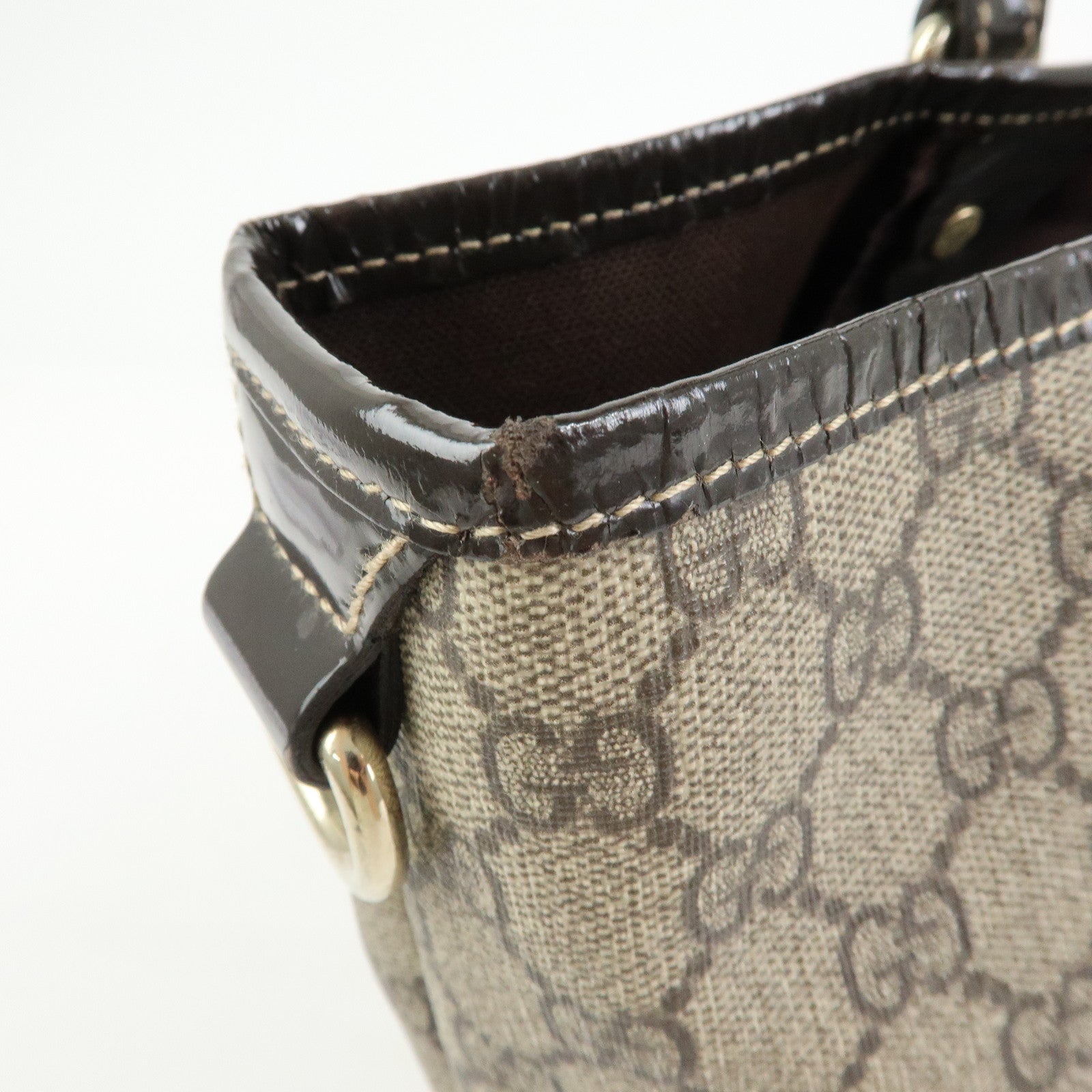 GUCCI GG Supreme Patent Leather Tote Bag Shoulder Bag Brown 197953