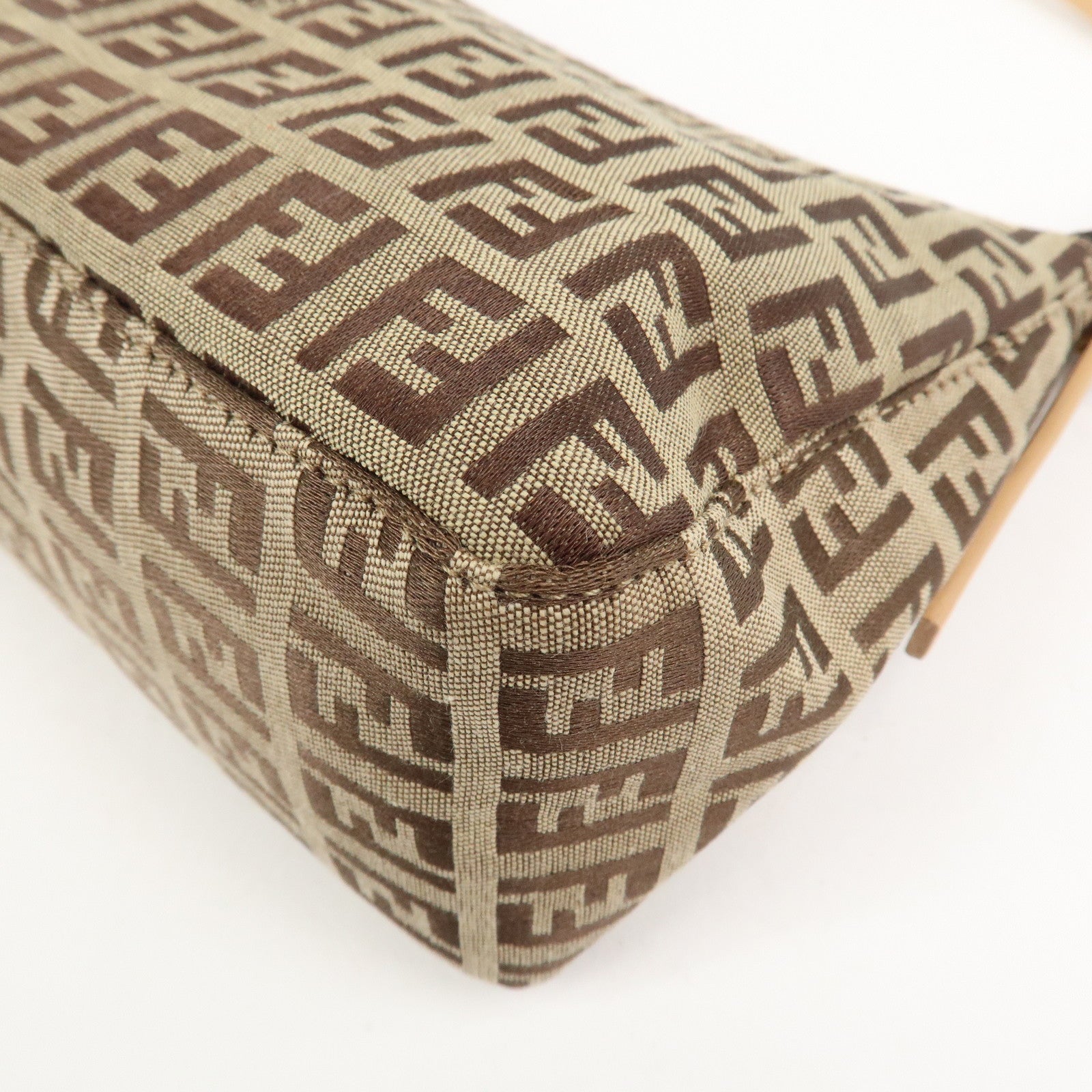 FENDI Zucchino Canvas Leather Shoulder Bag Hand Bag Brown 8BR156