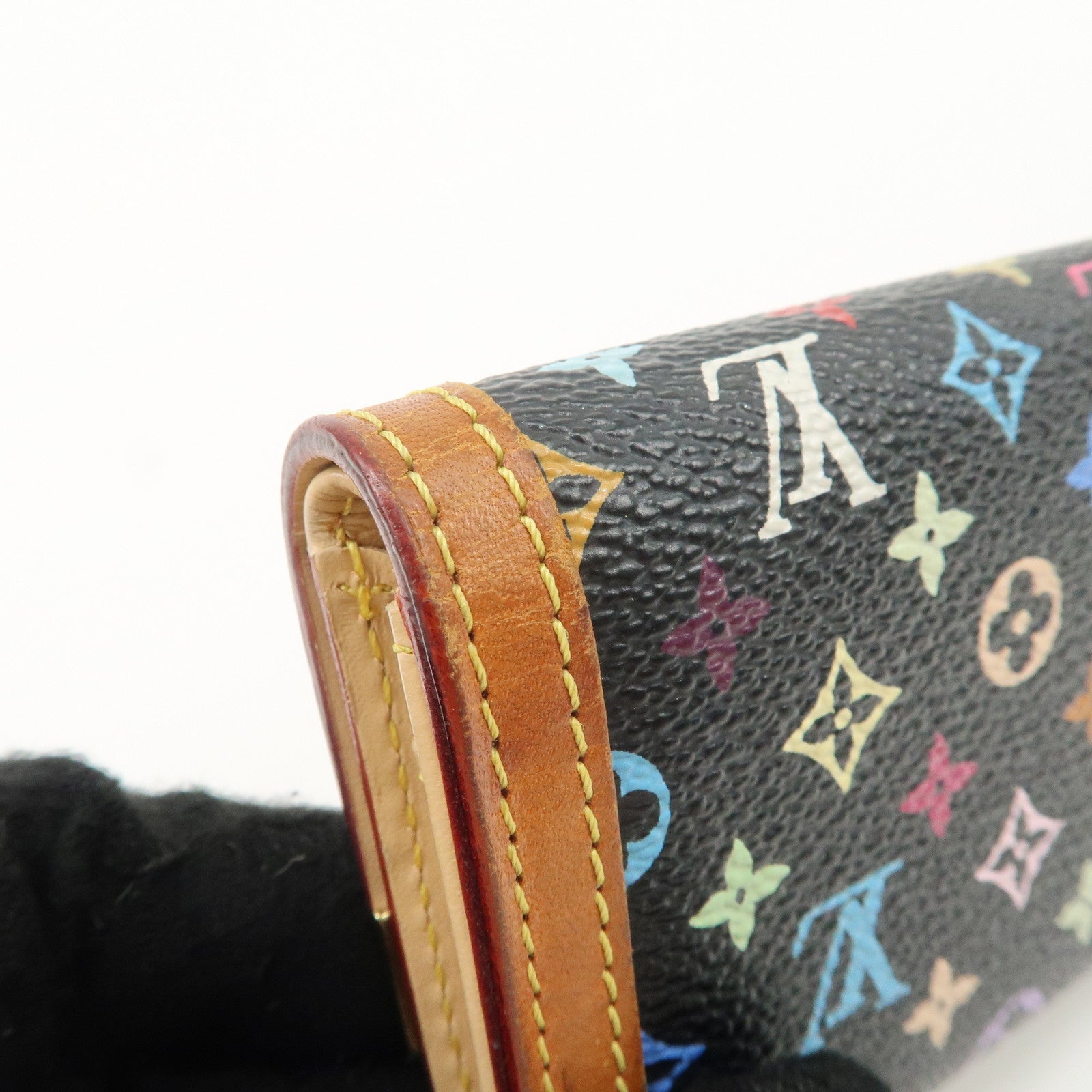 Louis Vuitton Monogram Multicolor Porte Monnaie Plat Coin Case Noir M92656 Used