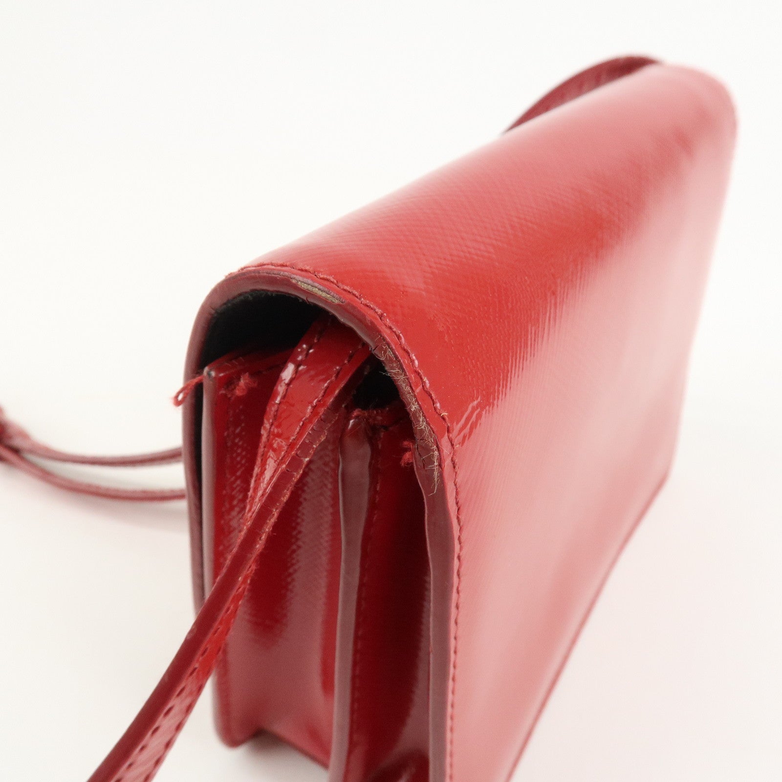 PRADA Saffiano Leather 2Way Mini Shoulder Bag Clutch Bag Red BT1031