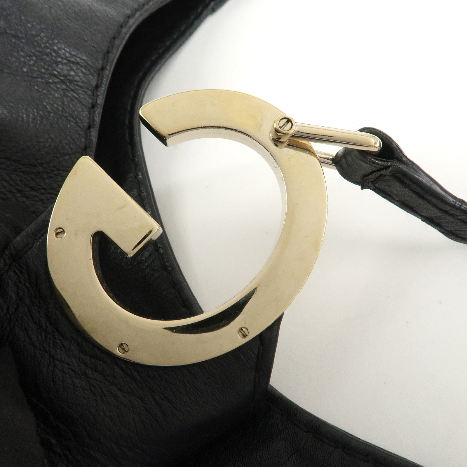 GUCCI Guccissima Leather Shoulder Bag Gold Hardware Black 203503 Used