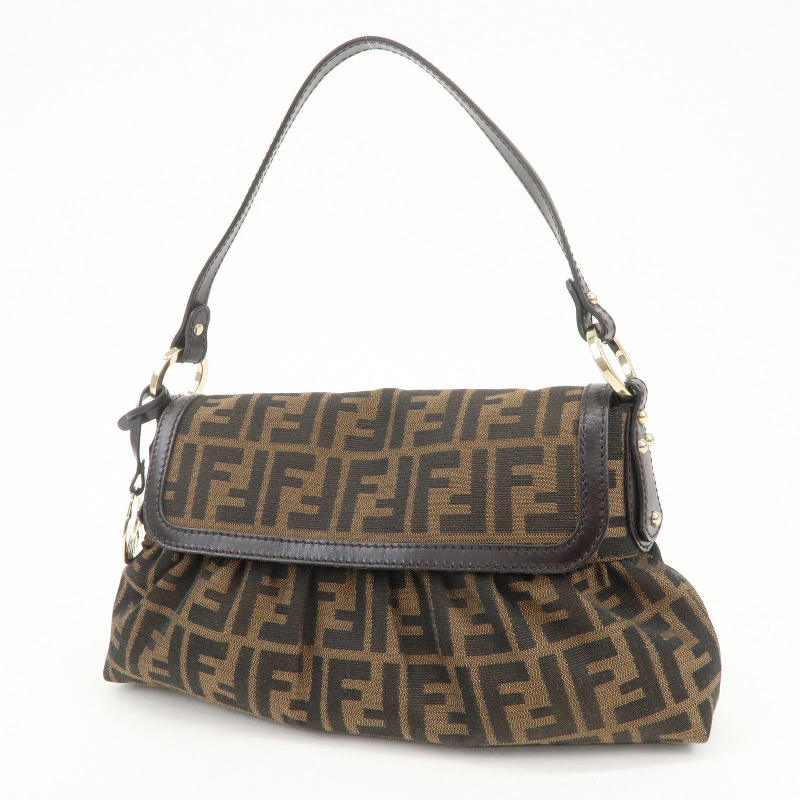 FENDI Zucca Canvas Leather Shoulder Bag Hand Bag Brown 8BR445