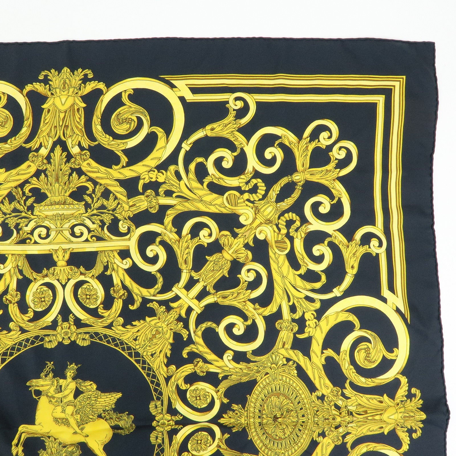 HERMES Carre 90 Silk 100% Scarf LES TUILERIES Black Gold