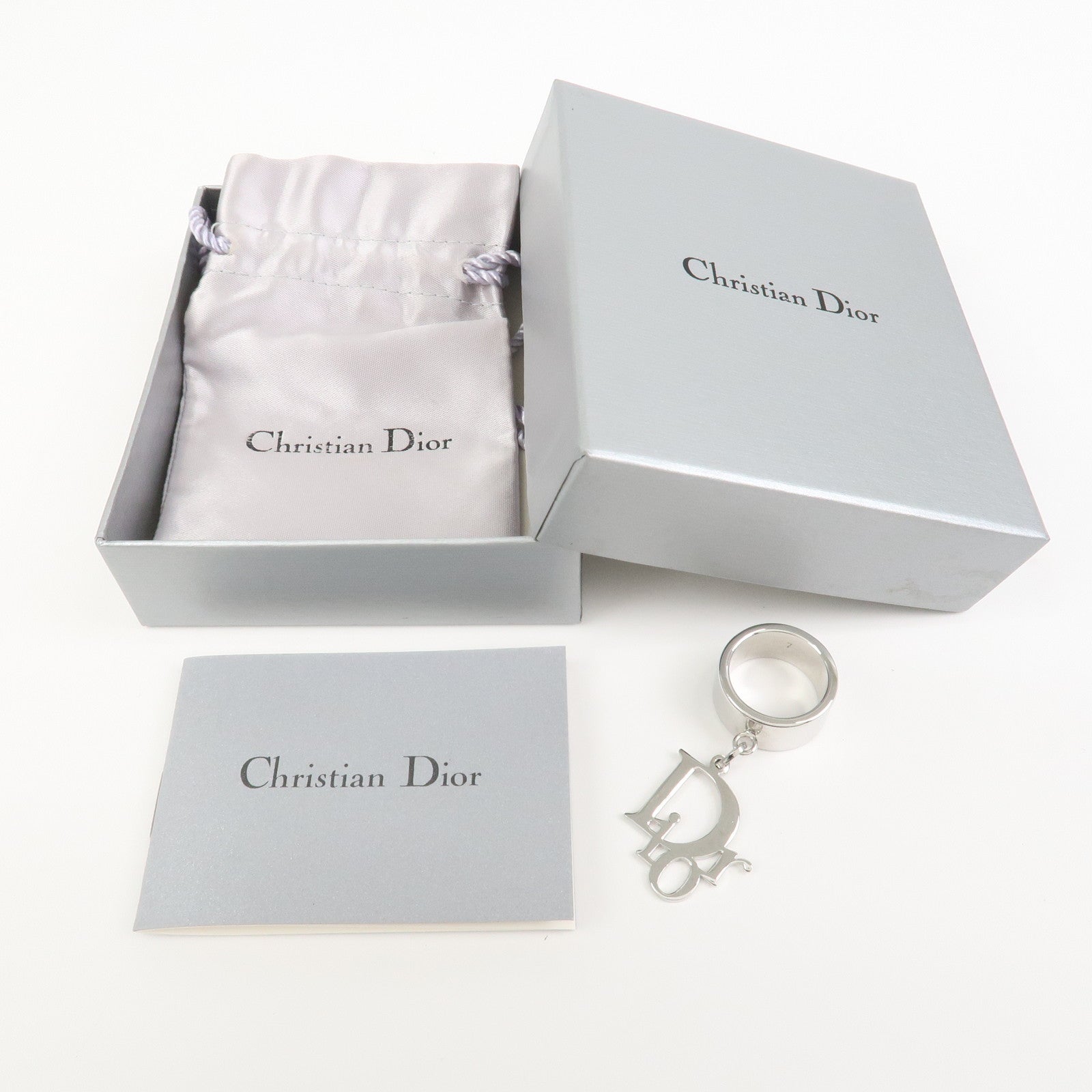 Christian Dior Silver-Tone Logo Metal Ring