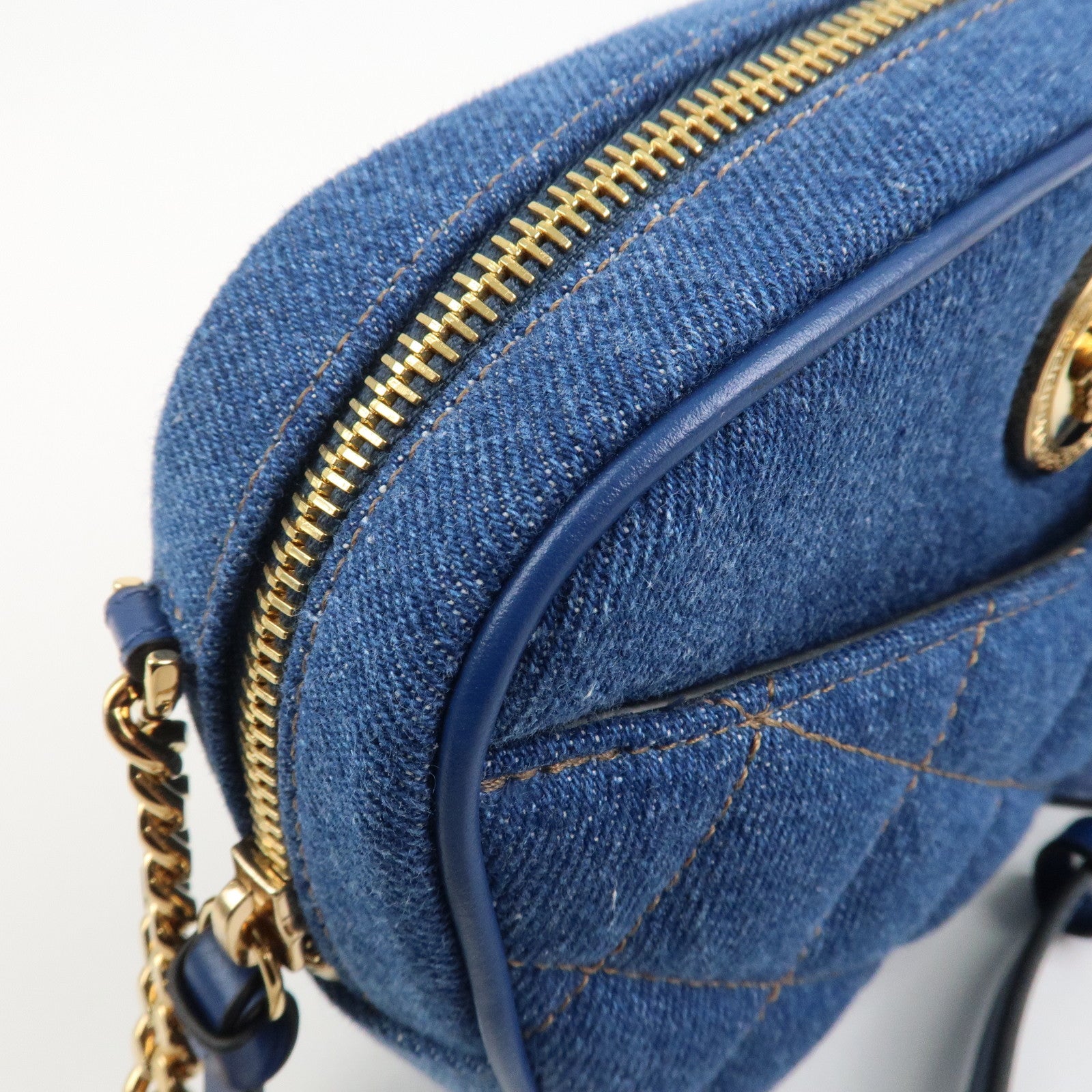 GIANNI VERSACE Denim Leather Chain Shoulder Bag Blue