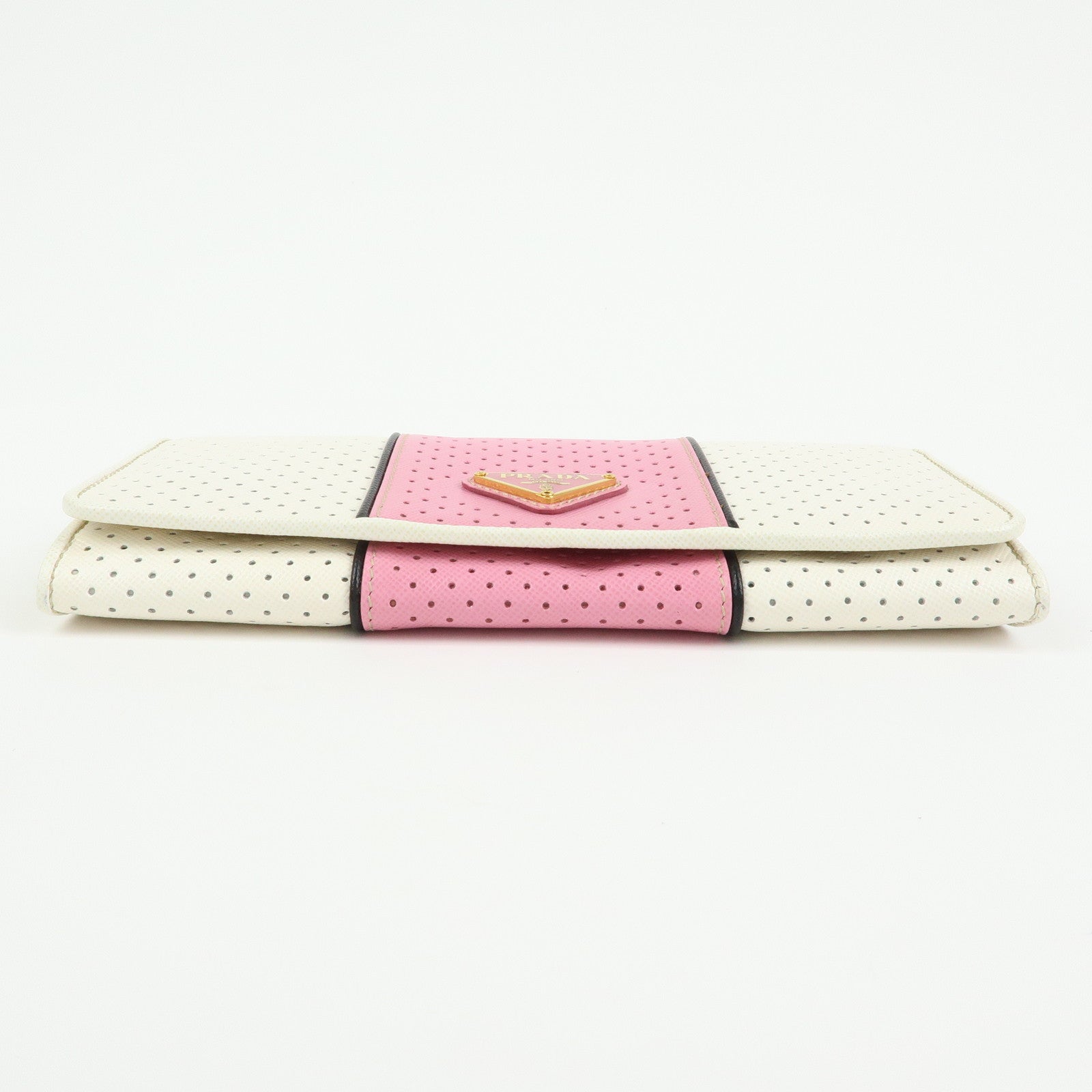 PRADA Triangle Logo Saffiano Leather Long Wallet White Pink 1M1132