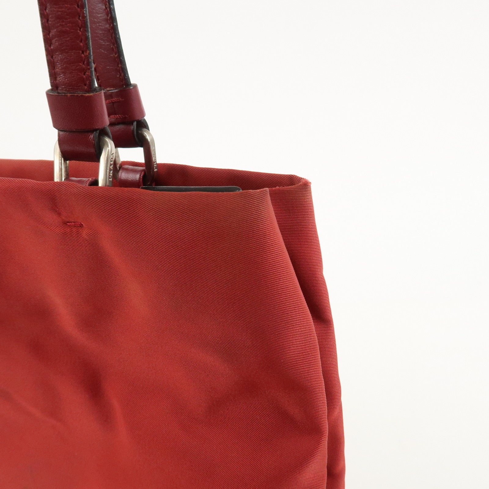 PRADA Triangle Logo Nylon Leather Tote Bag Shoulder Bag Red