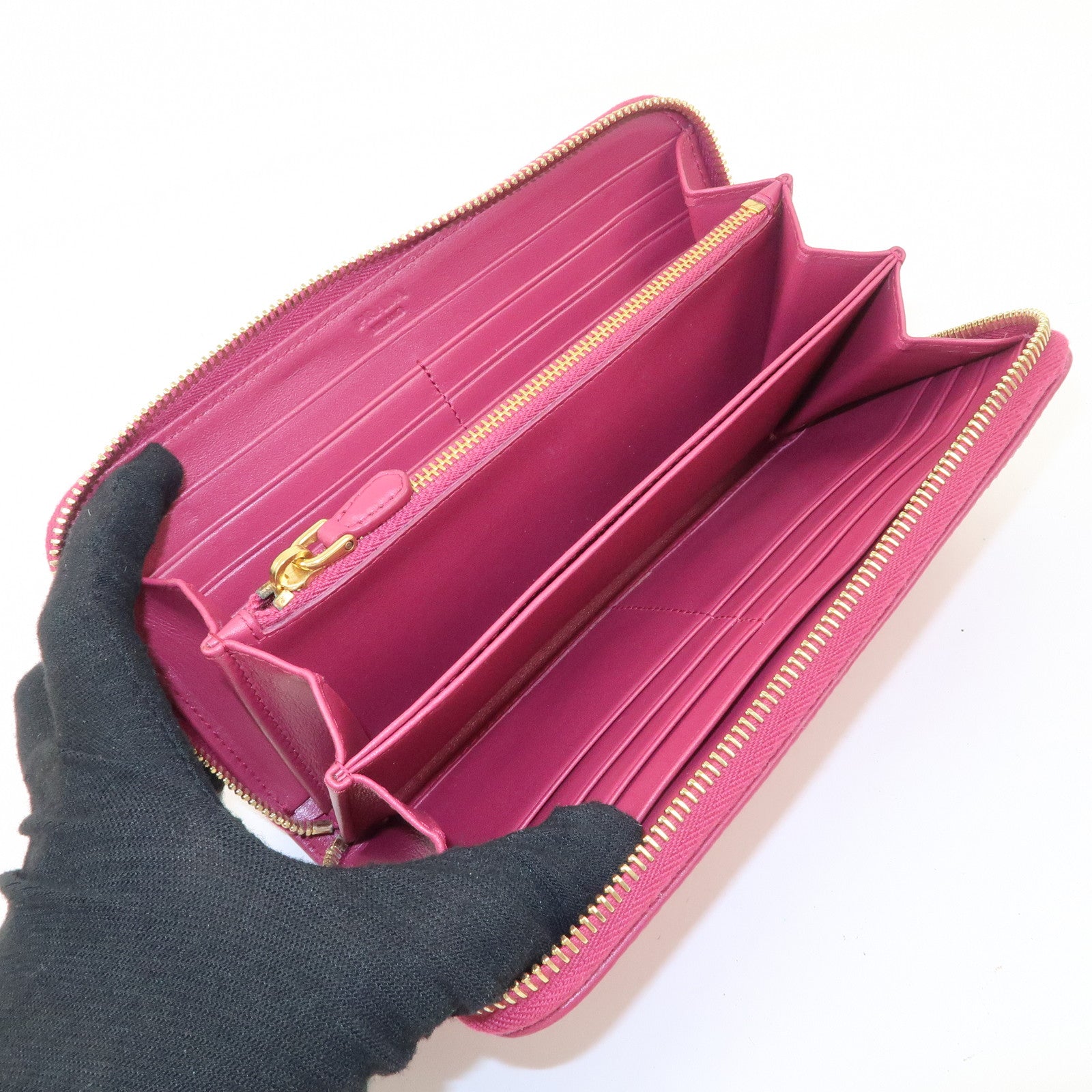 PRADA Nylon Saffiano Leather Round Zippy Long Wallet Pink 1M0506 Used