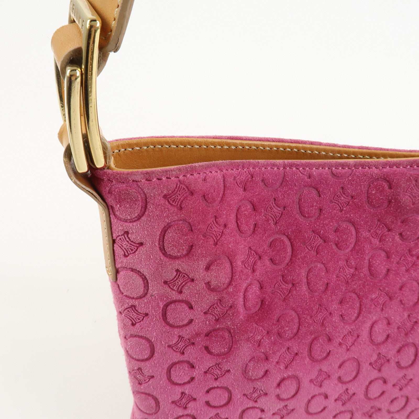 CELINE C Macadam Suede Leather Shoulder Bag Pink Light Brown