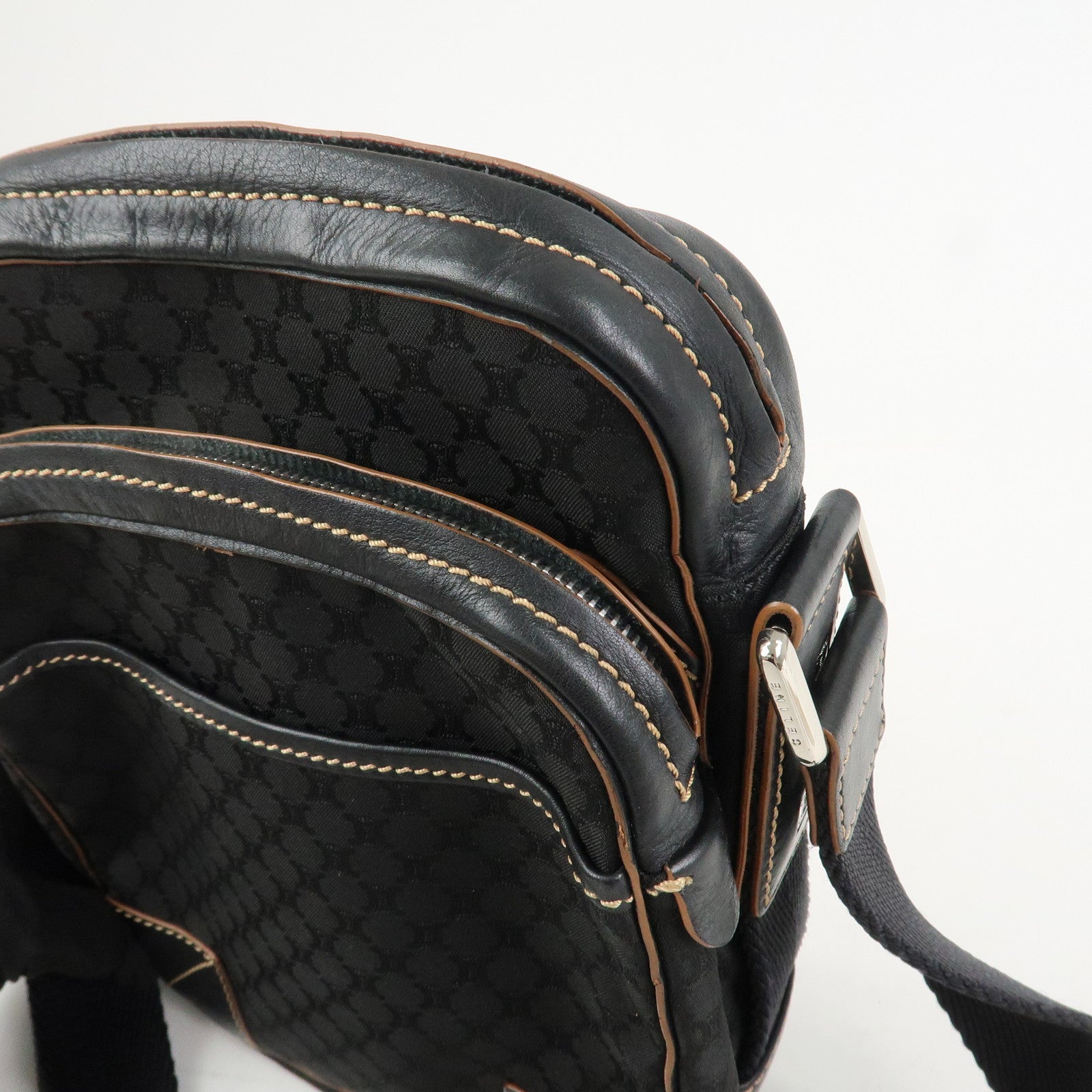 CELINE Macadam Canvas Leather Shoulder Bag Crossbody Bag Black